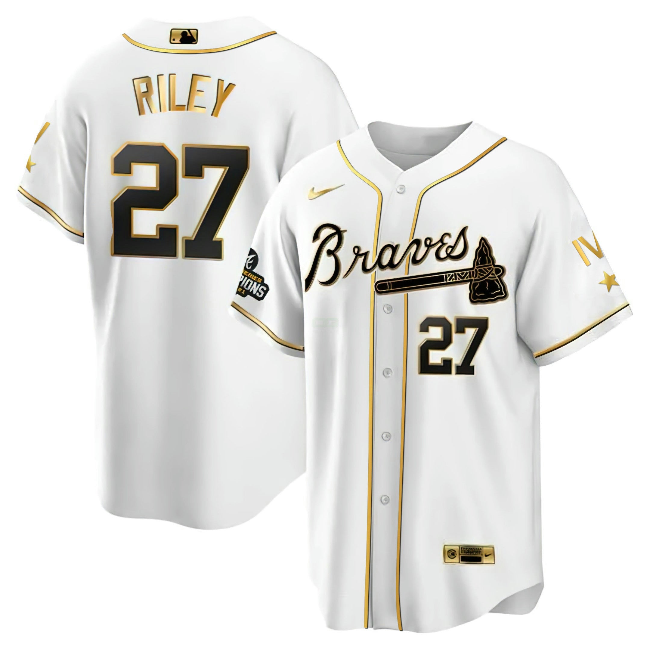 Camisa MLB Atlanta 4x World Series Branca Dourada Jersey Collection