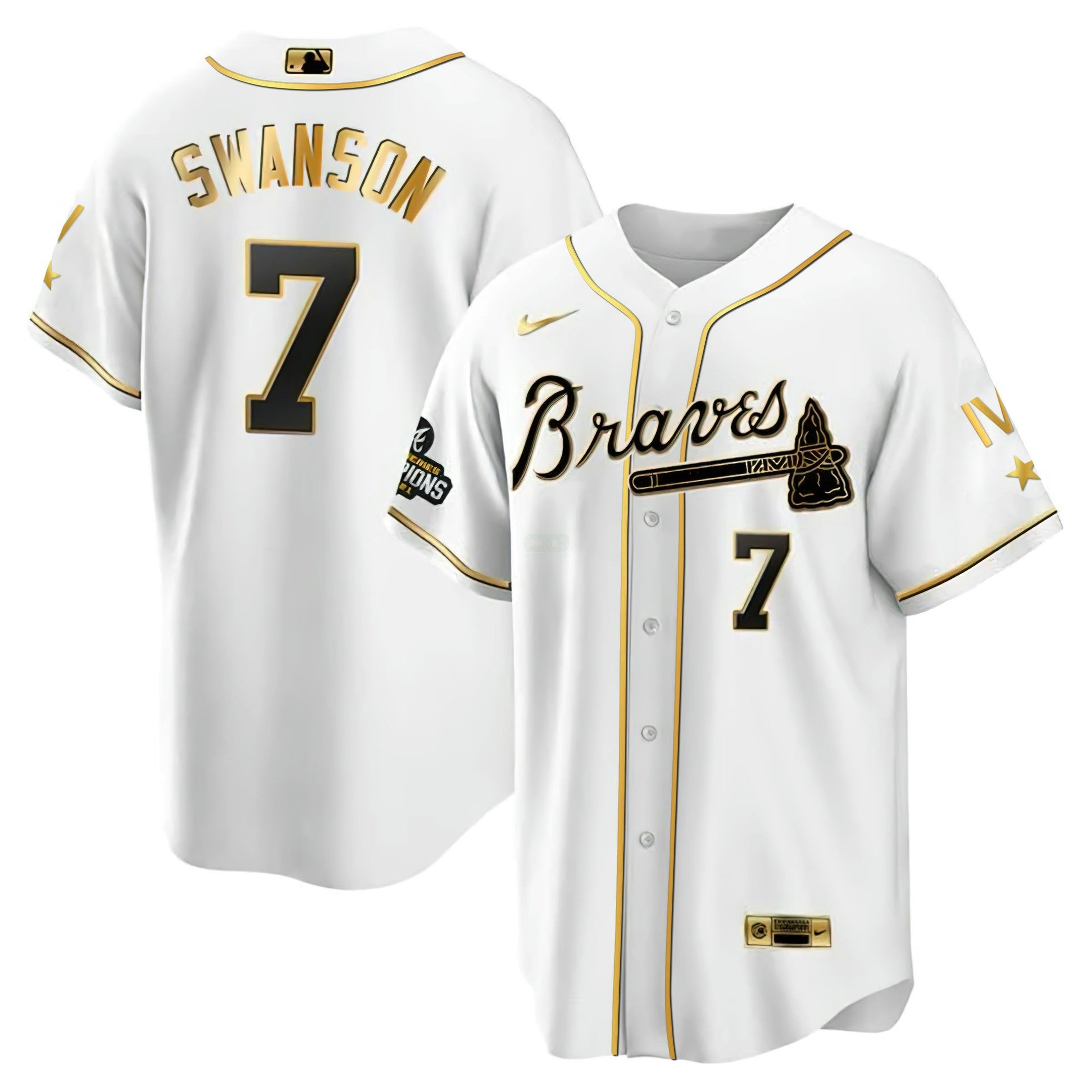 Camisa MLB Atlanta 4x World Series Branca Dourada Jersey Collection