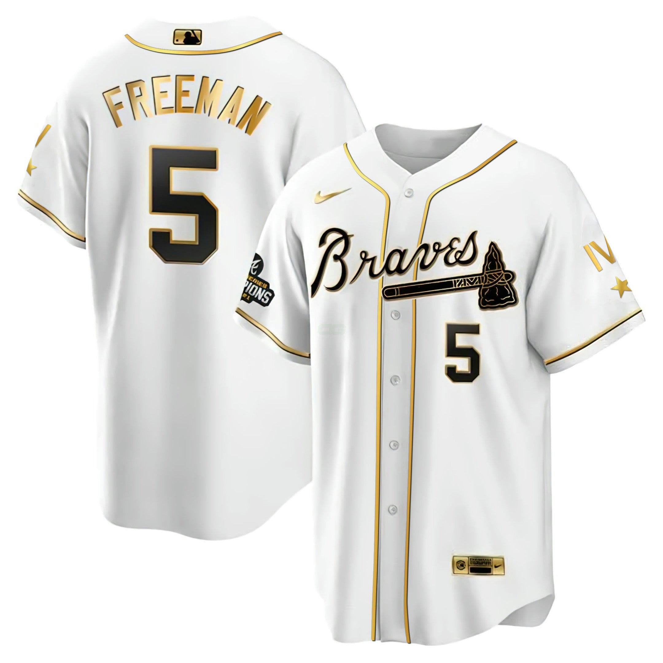 Camisa MLB Atlanta 4x World Series Branca Dourada Jersey Collection