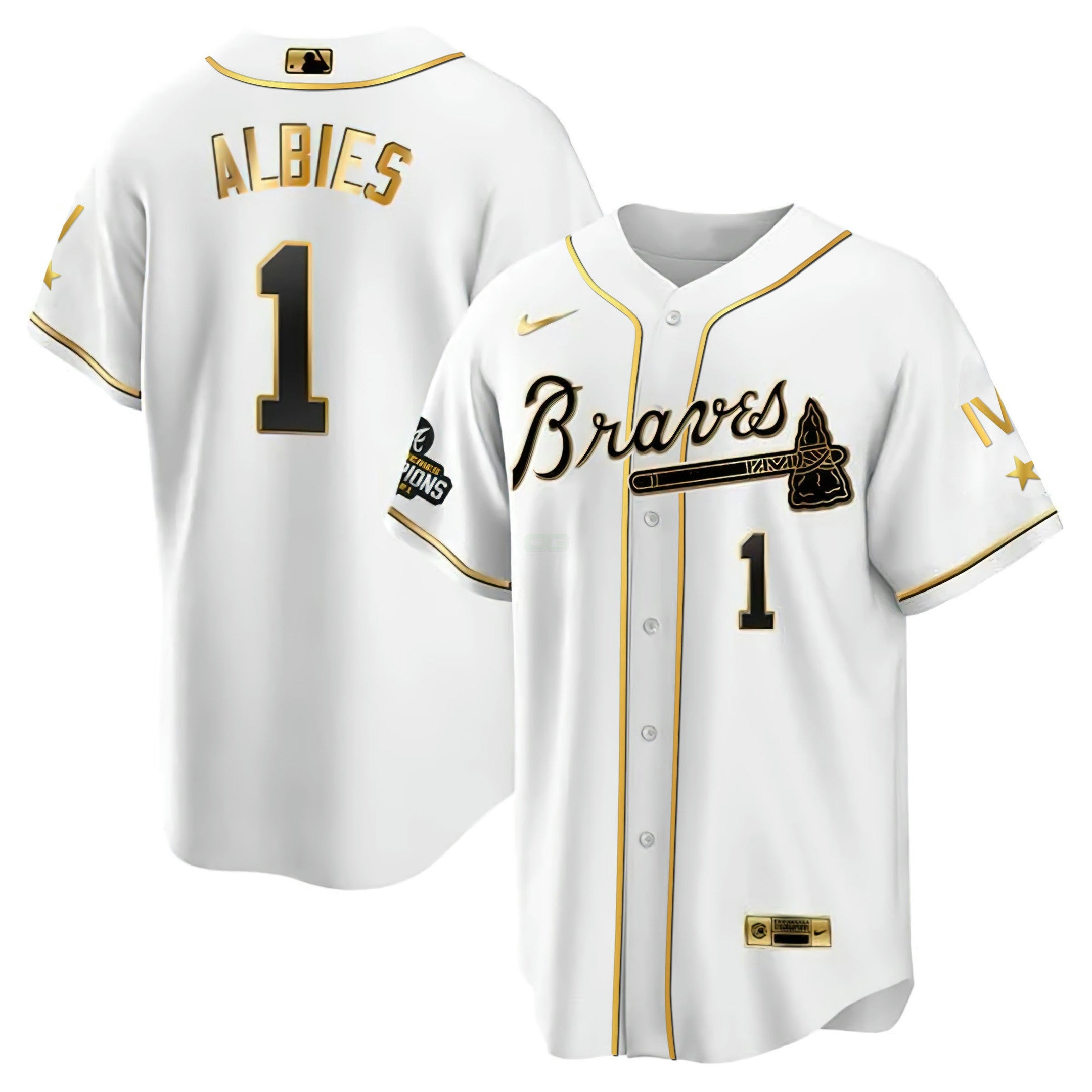 Camisa MLB Atlanta 4x World Series Branca Dourada Jersey Collection