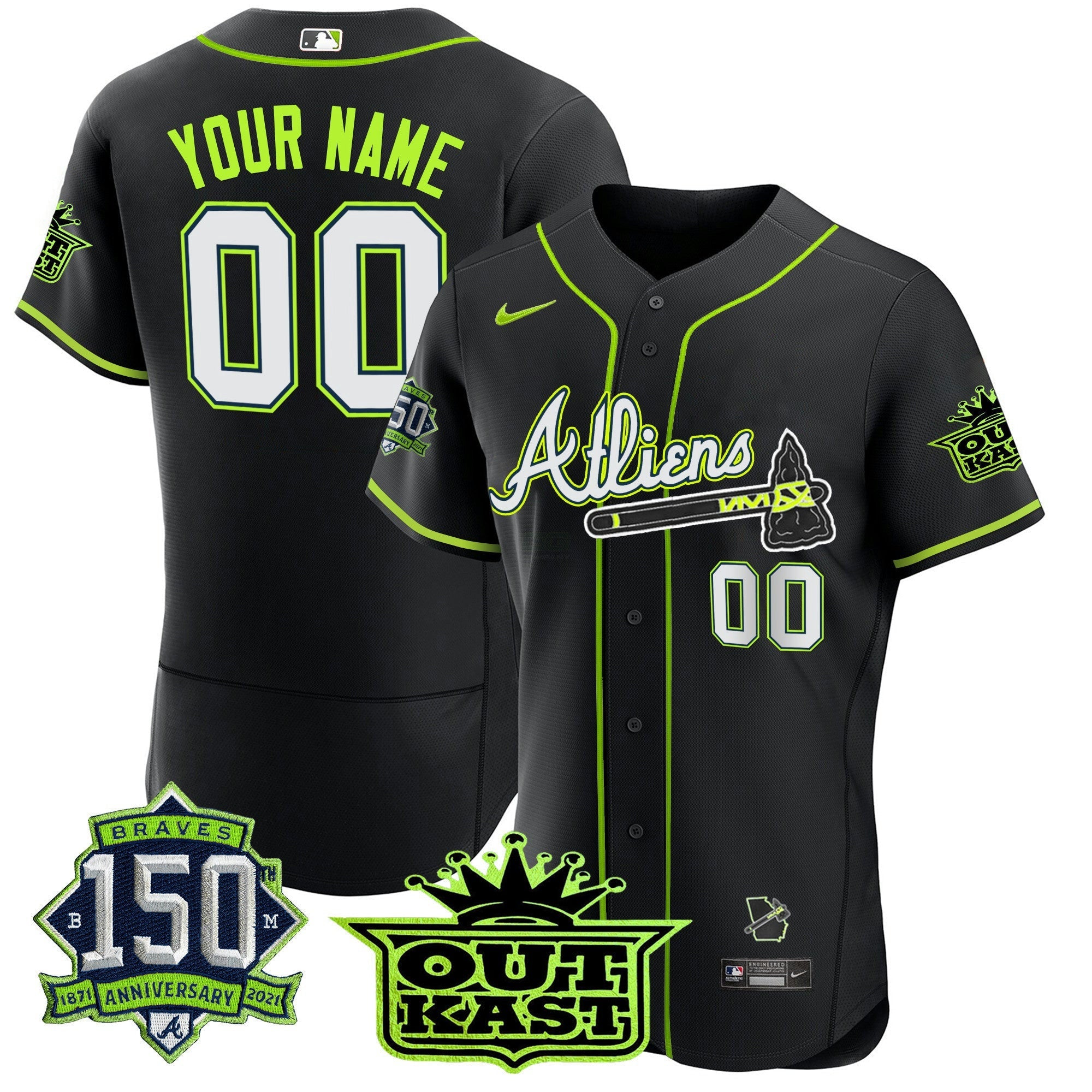 Camisa MLB Atlanta Atliens 150th Anniversary Patch Flex Base Jersey