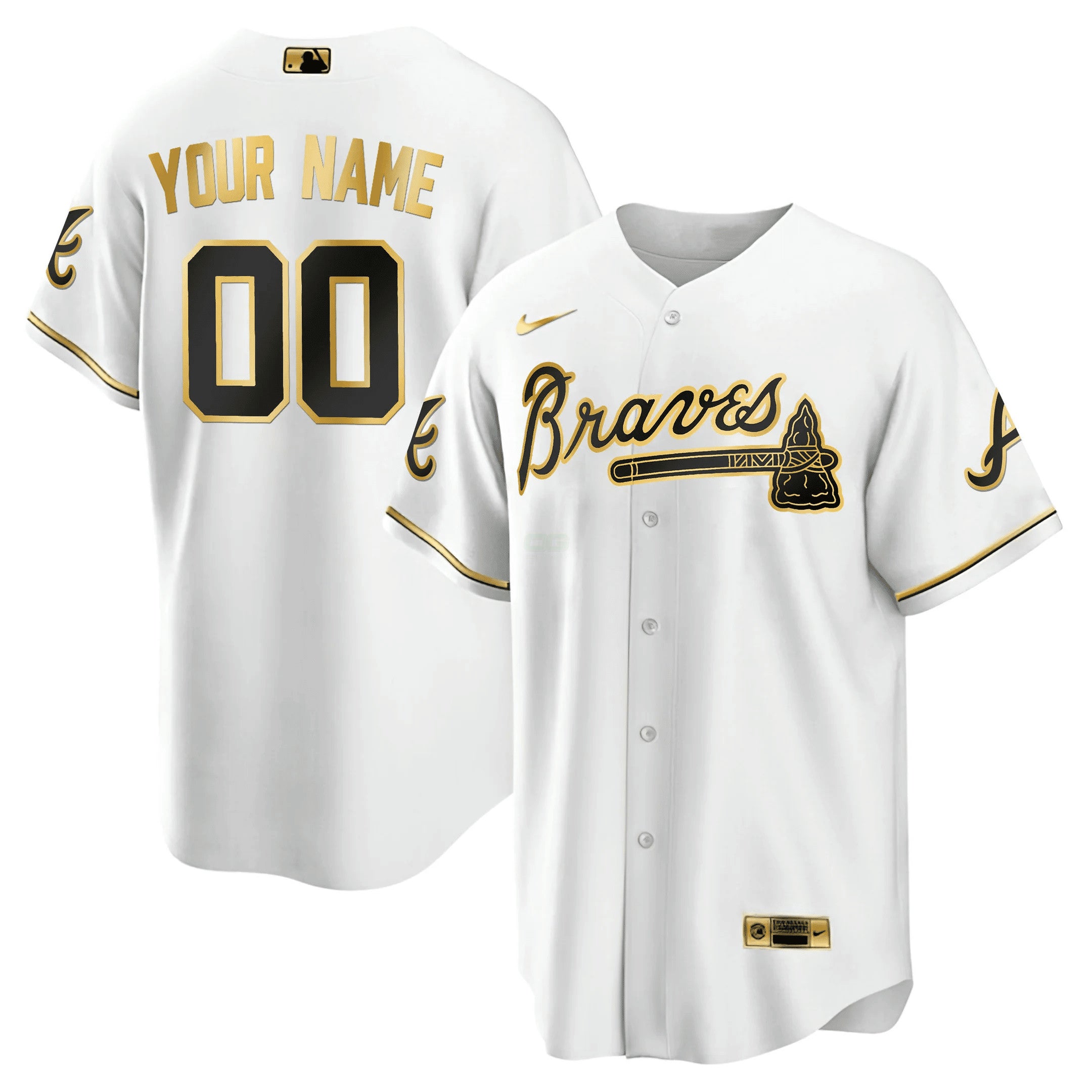 Camisa MLB Atlanta Preta Dourada & Branca Dourada Jersey