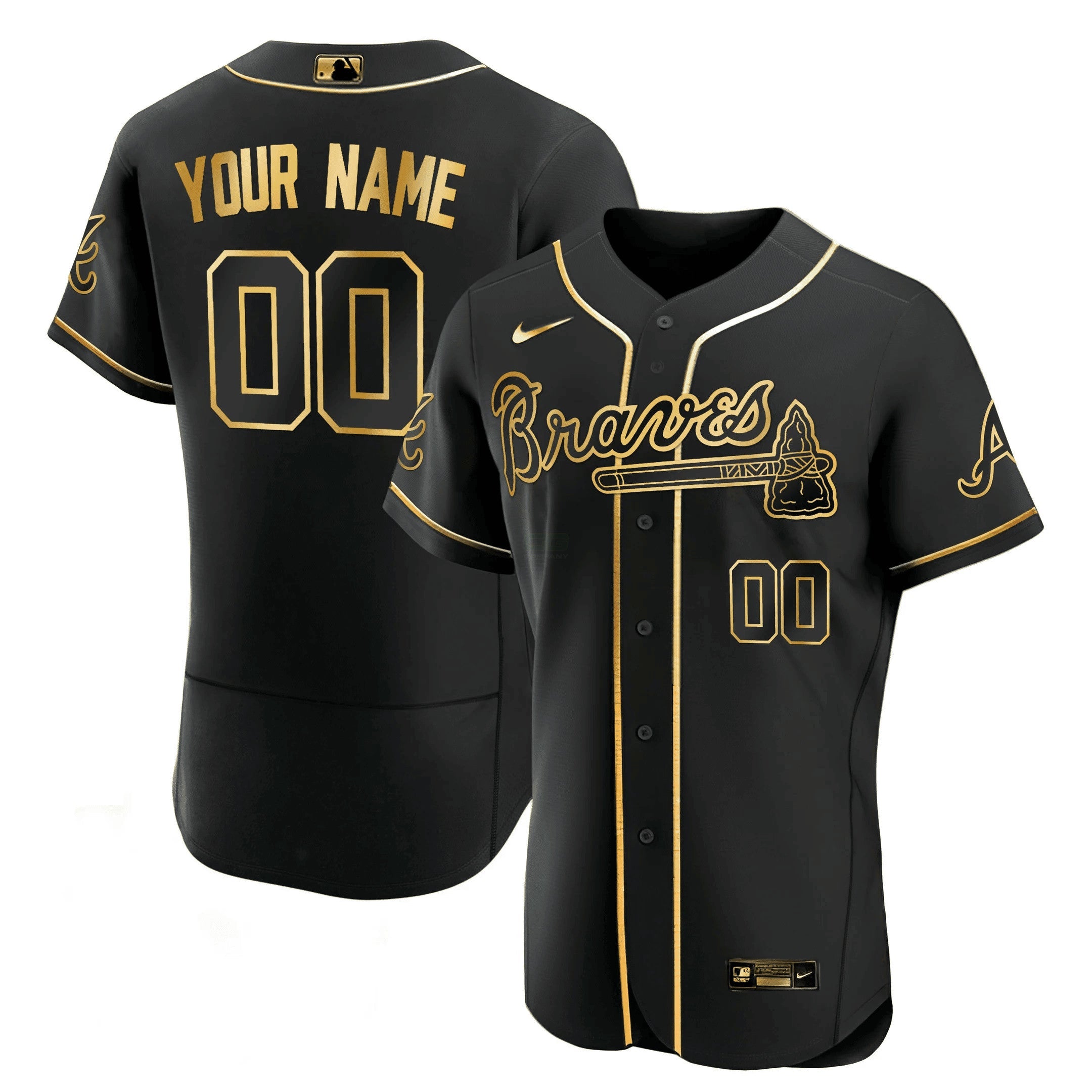 Camisa MLB Atlanta Preta Dourada & Branca Dourada Jersey