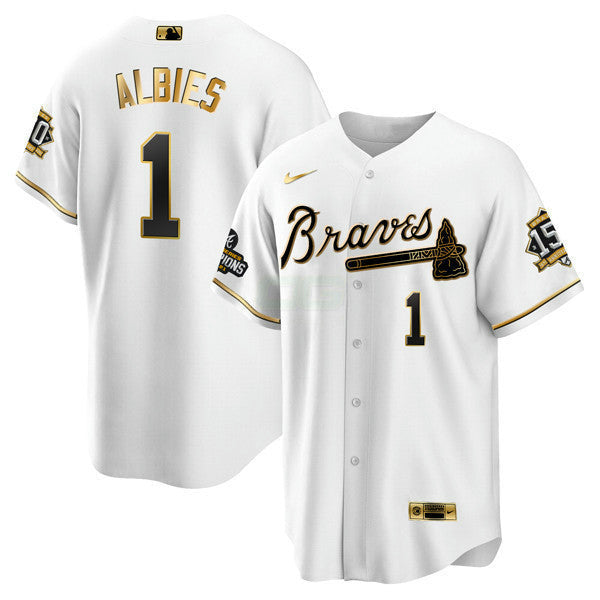 Camisa MLB Atlanta World Series Champion Branca Dourada Flex Base Jersey 2021 – Stitched