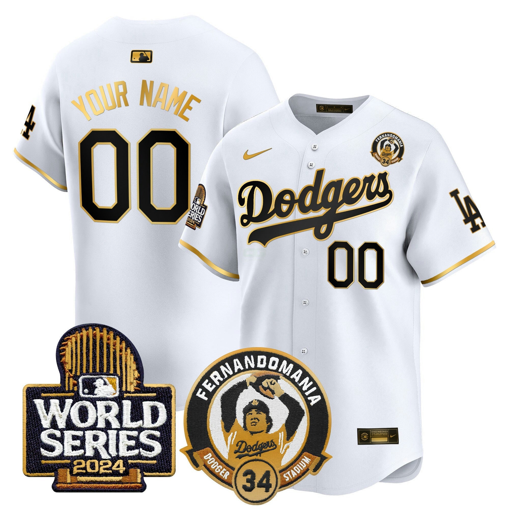 Camisa MLB Fernando Valenzuela & 2024 World Series Patch Vapor Premier Limited Jersey V3
