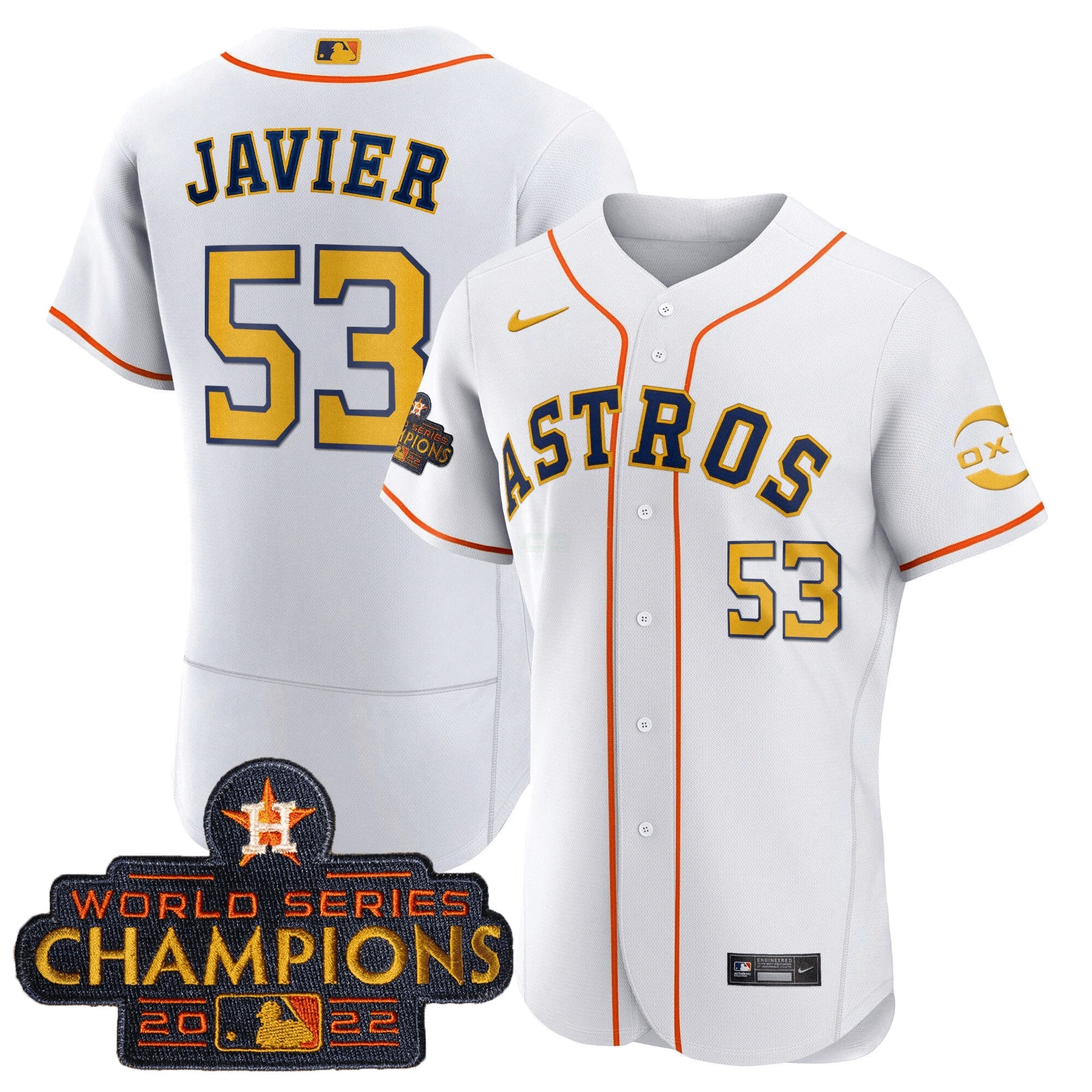 Camisa MLB Houston 2022 Champions Gold Rush Oxy Patch Flex Base Jersey