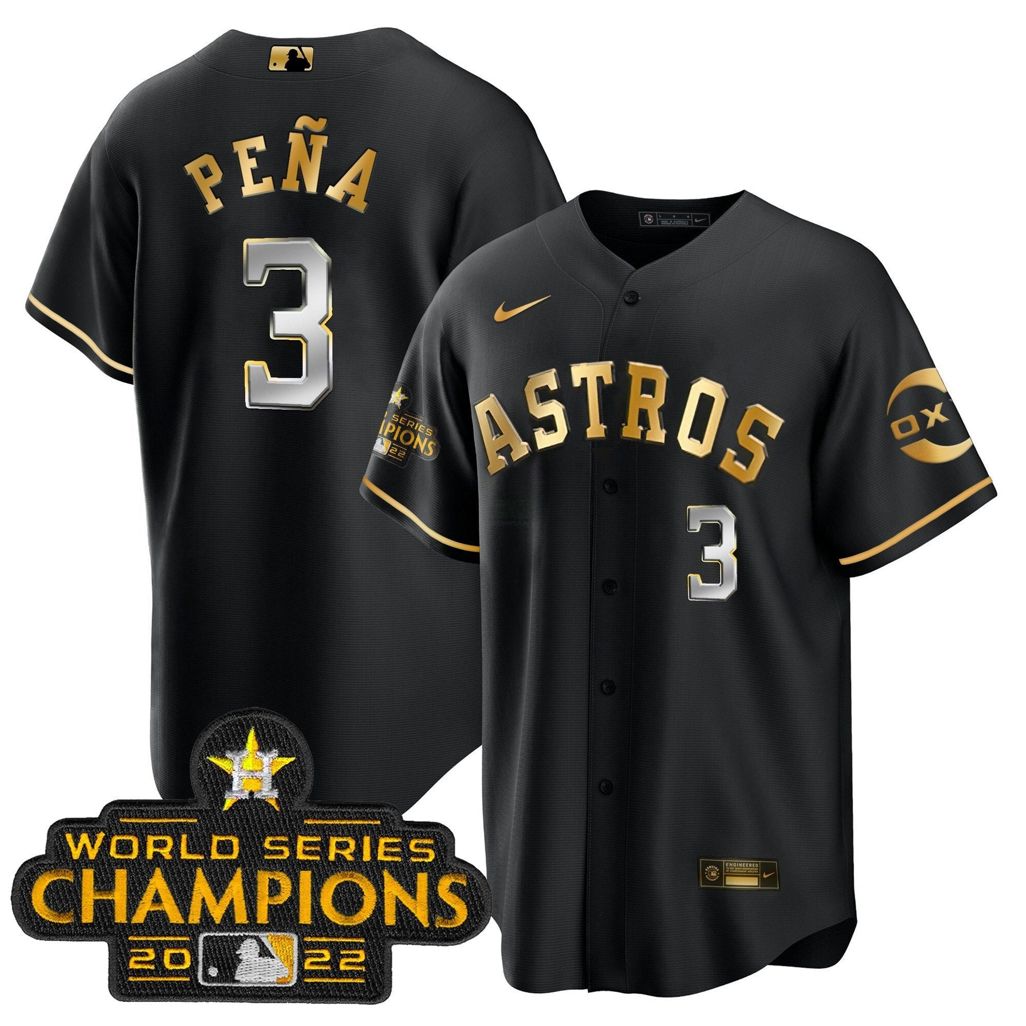 Camisa MLB Houston 2022 Champions Preta Gold Rush Cool Base Jersey