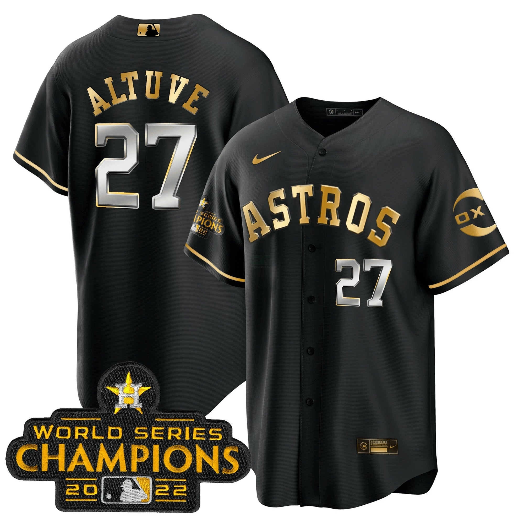 Camisa MLB Houston 2022 Champions Preta Gold Rush Cool Base Jersey