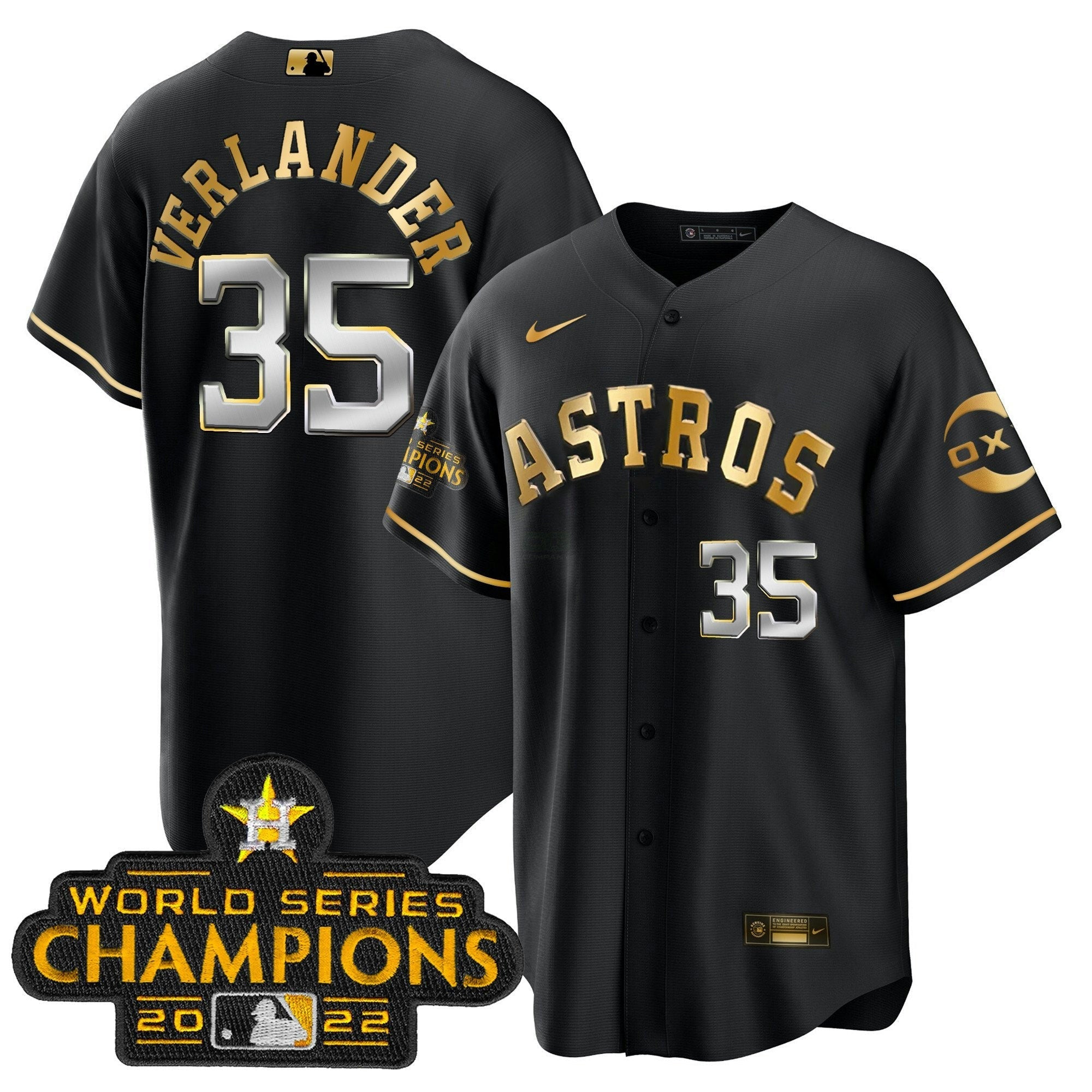 Camisa MLB Houston 2022 Champions Preta Gold Rush Cool Base Jersey
