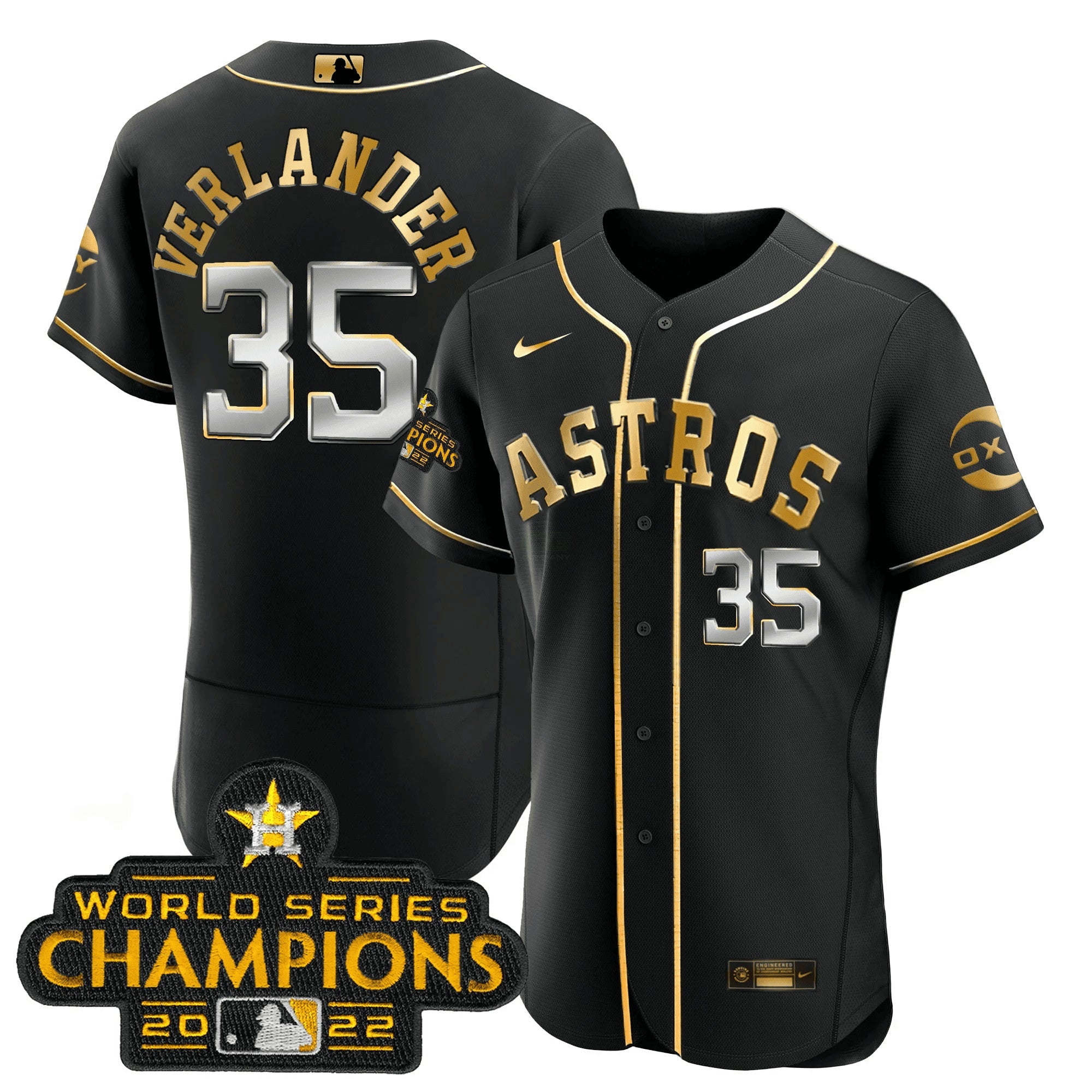 Camisa MLB Houston 2022 Champions Preta Gold Rush Flex Base Jersey