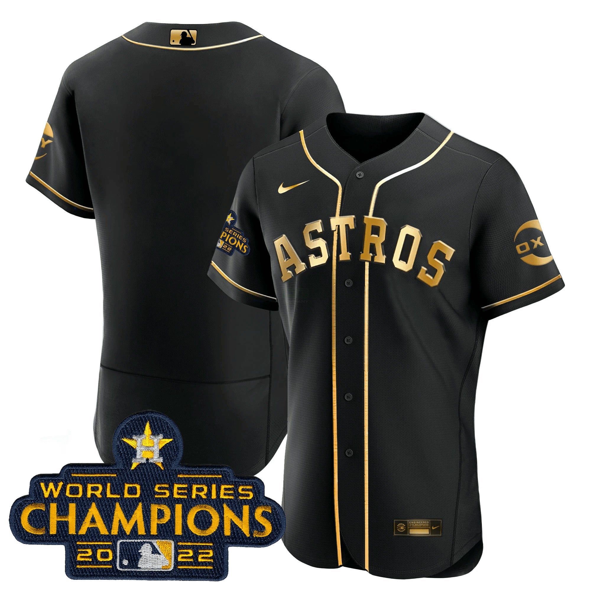 Camisa MLB Houston 2022 Champions Preta Gold Rush Flex Base Jersey