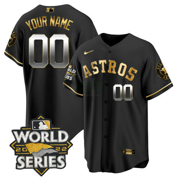 Camisa MLB Houston 2022 World Series Preta Dourada Custom Name And Number Jersey