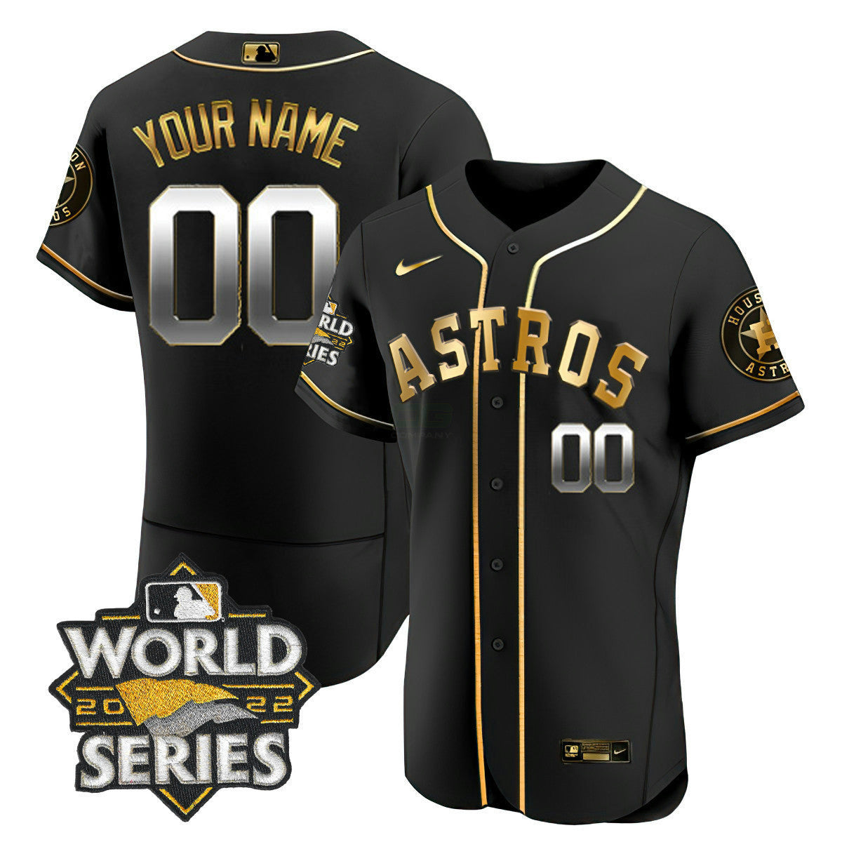 Camisa MLB Houston 2022 World Series Preta Dourada Custom Name And Number Jersey