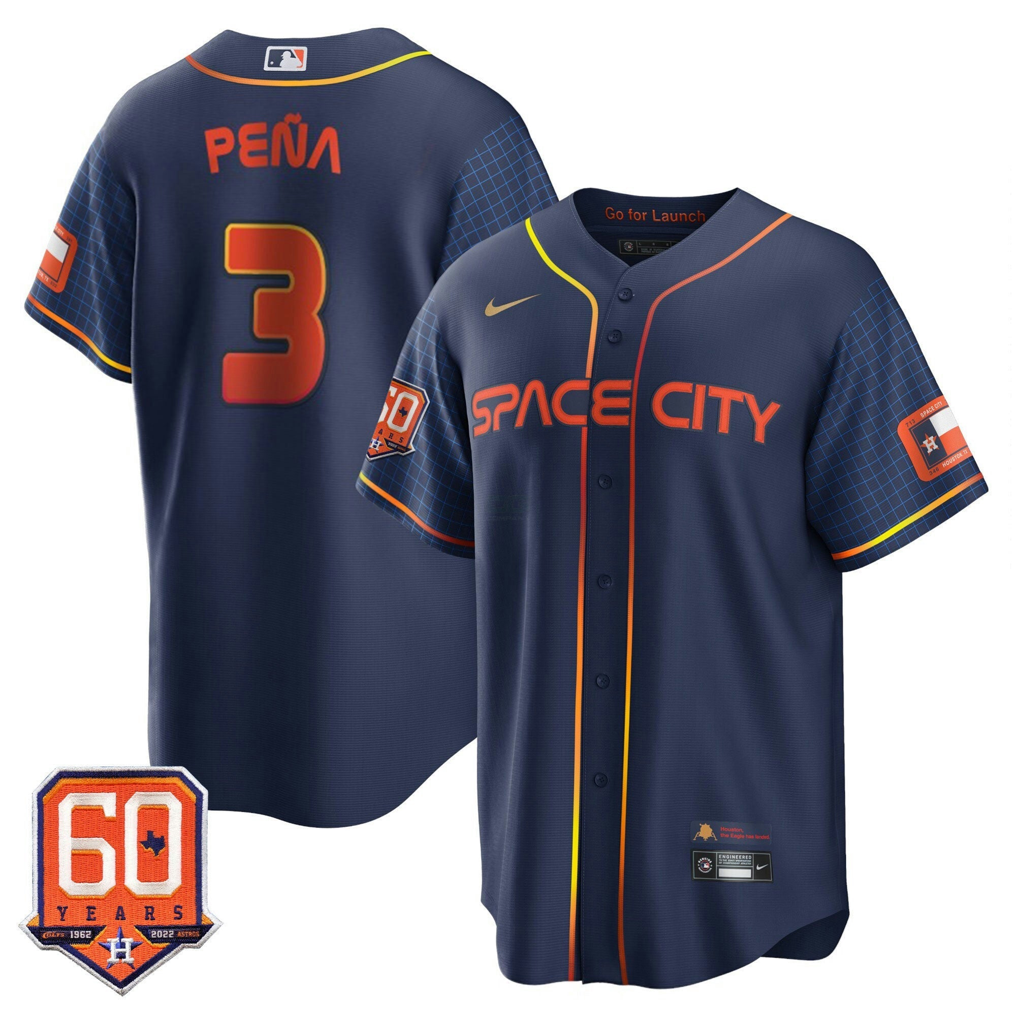Camisa MLB Houston Cool Base 60th Anniversary Patch Space City Jersey
