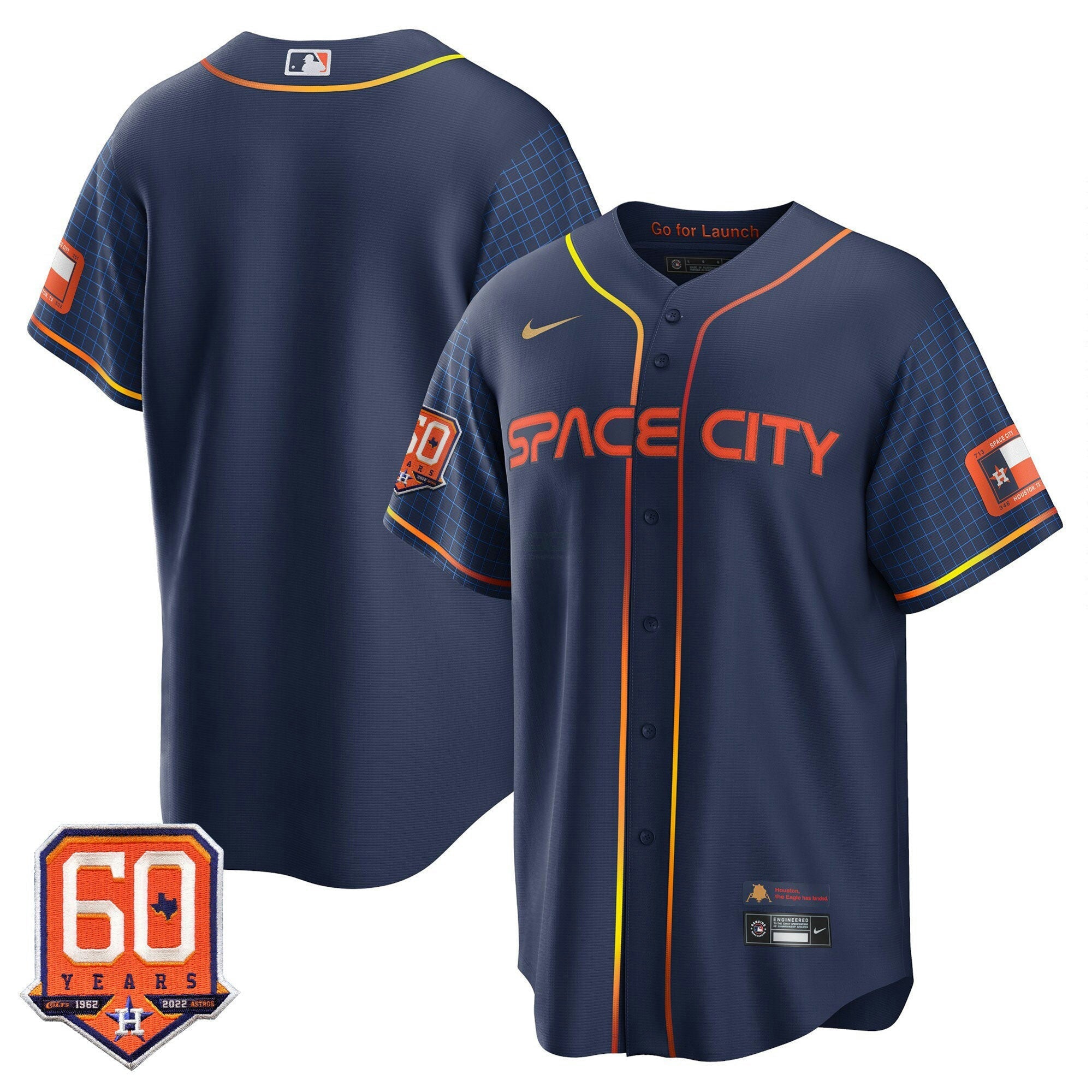 Camisa MLB Houston Cool Base 60th Anniversary Patch Space City Jersey