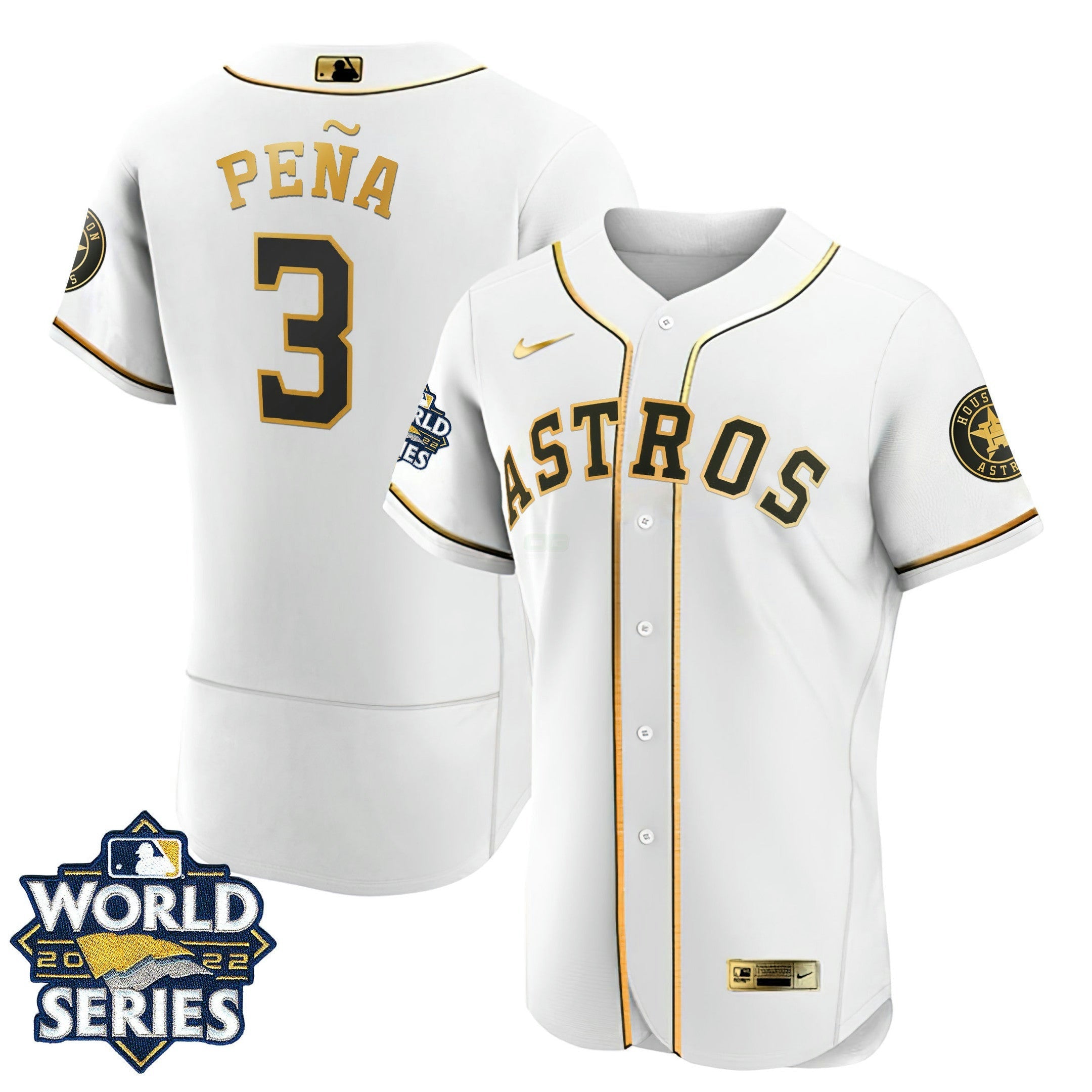 Camisa MLB Houston Flex Base Branca Dourada 2022 World Series Jersey