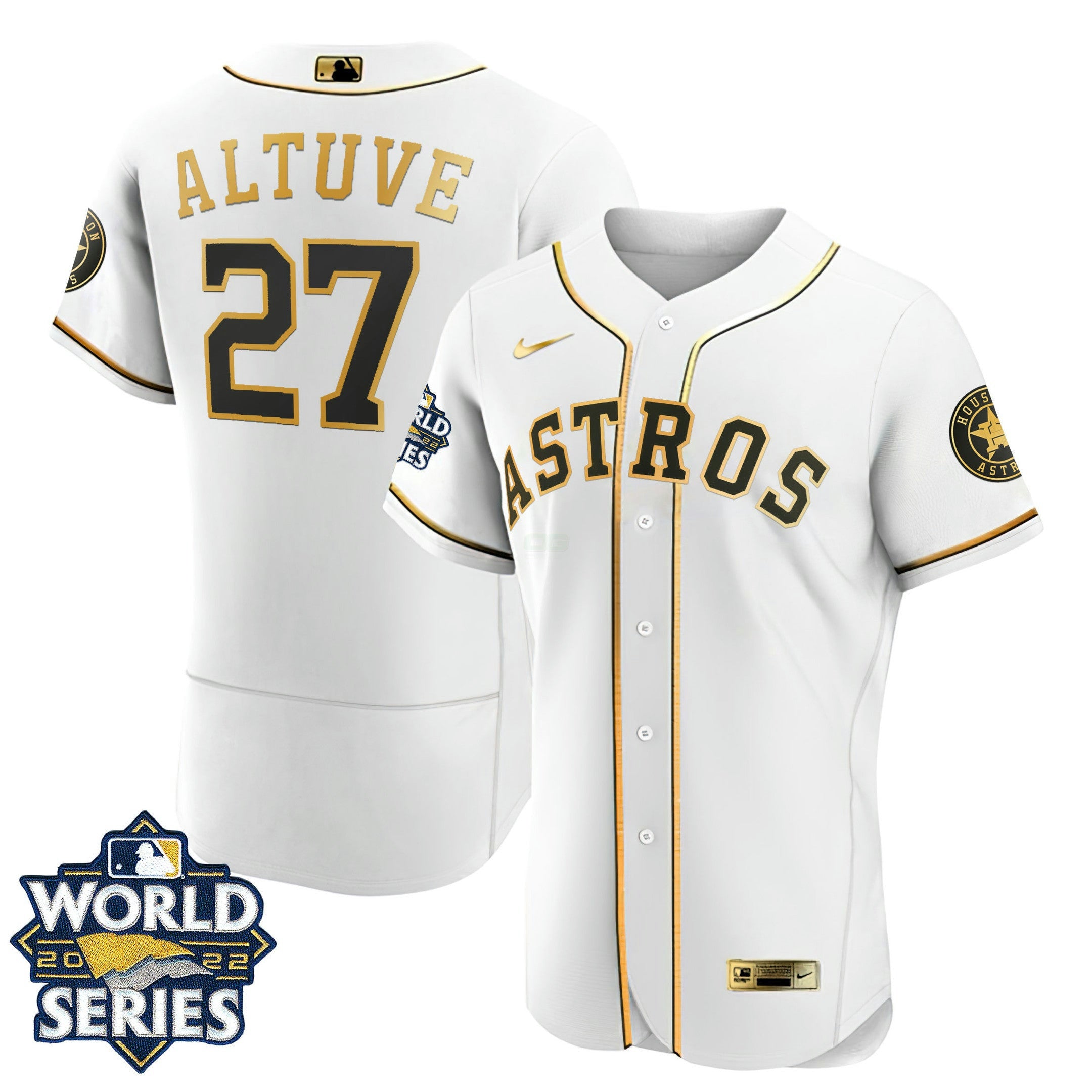 Camisa MLB Houston Flex Base Branca Dourada 2022 World Series Jersey