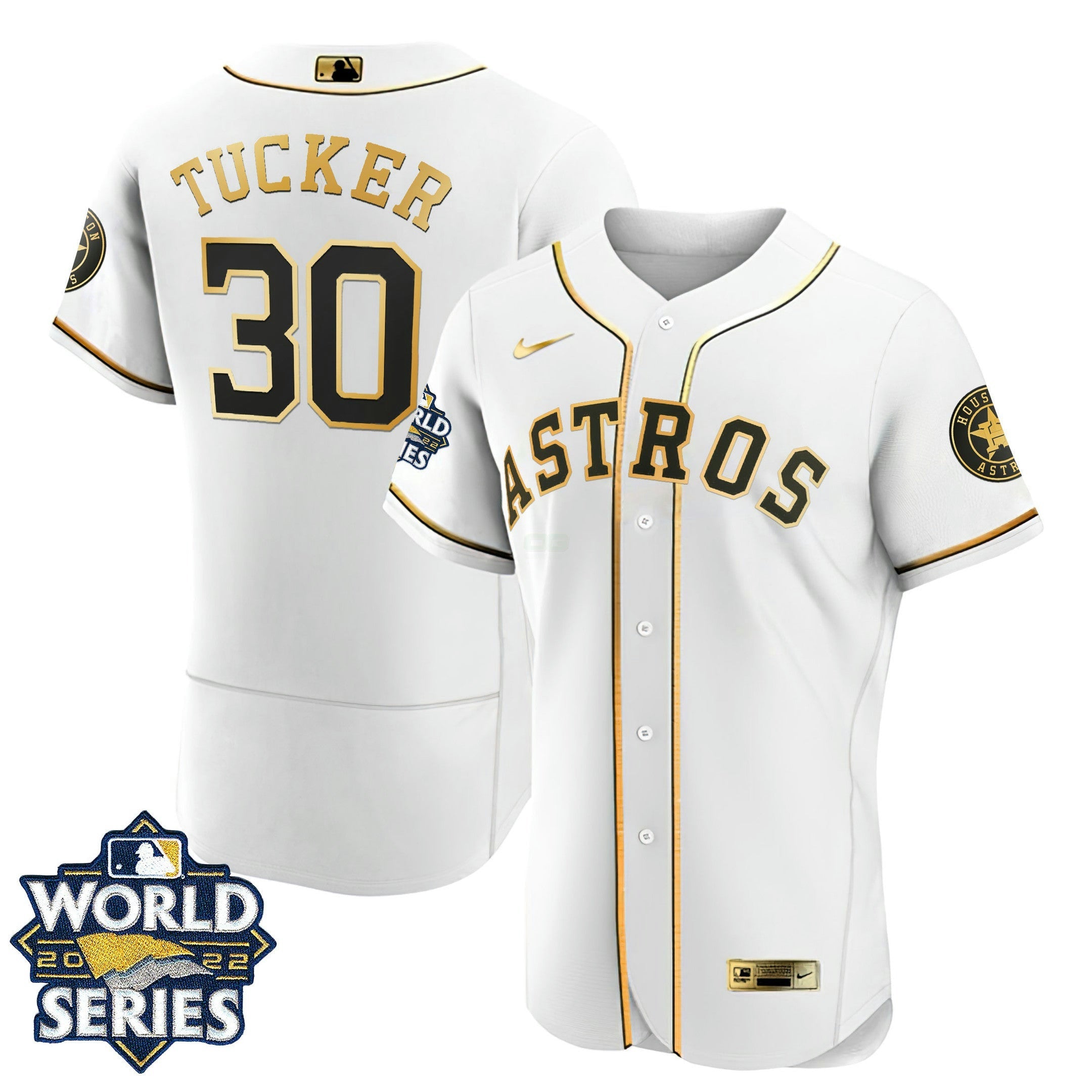 Camisa MLB Houston Flex Base Branca Dourada 2022 World Series Jersey