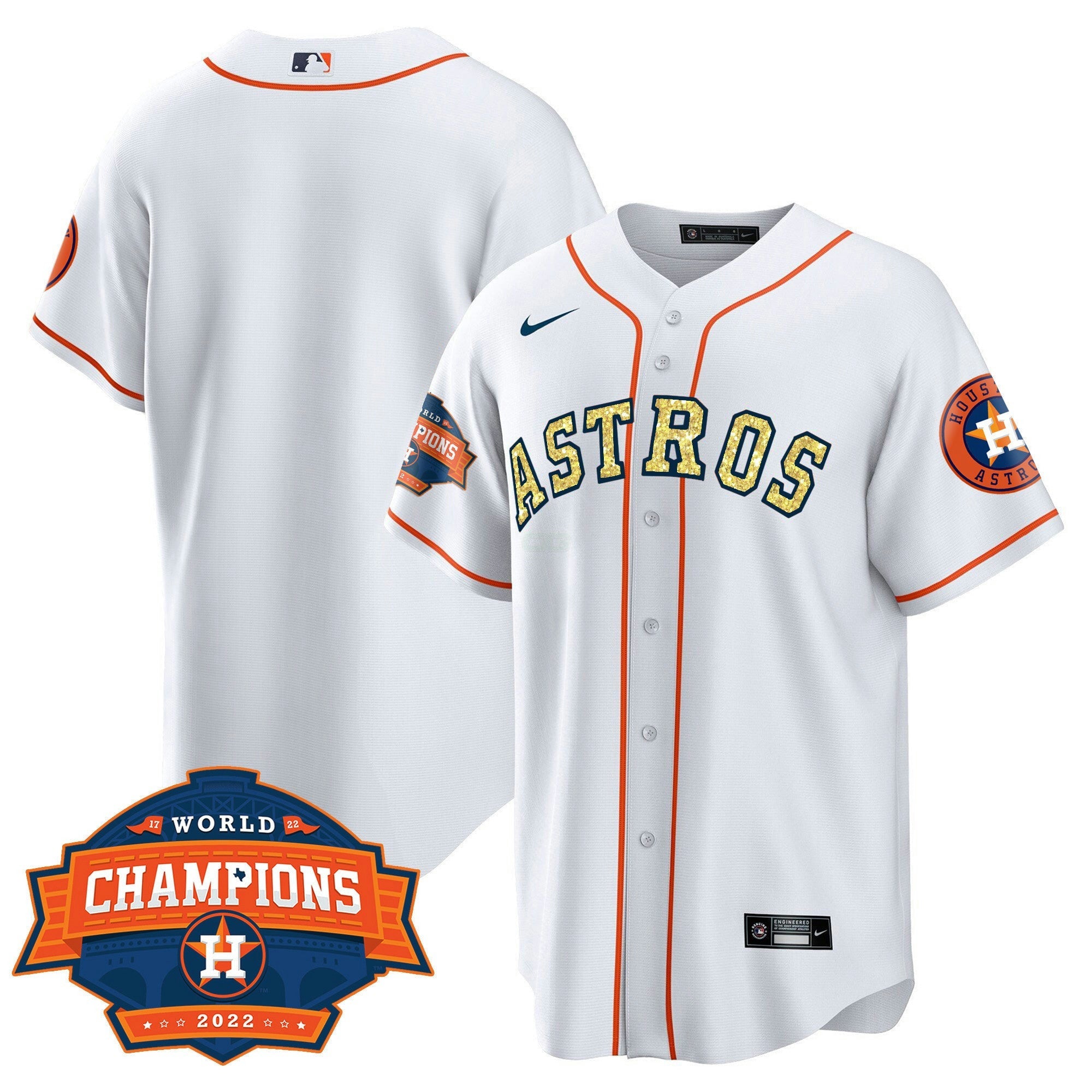 Camisa MLB Houston Special Branca Dourada 2022 World Series Champions Patch Jersey