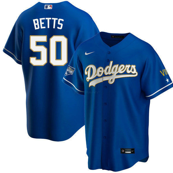 Camisa MLB Los Angeles 2020 Championship Gold Trim Cool Base Azul Marinho Jersey