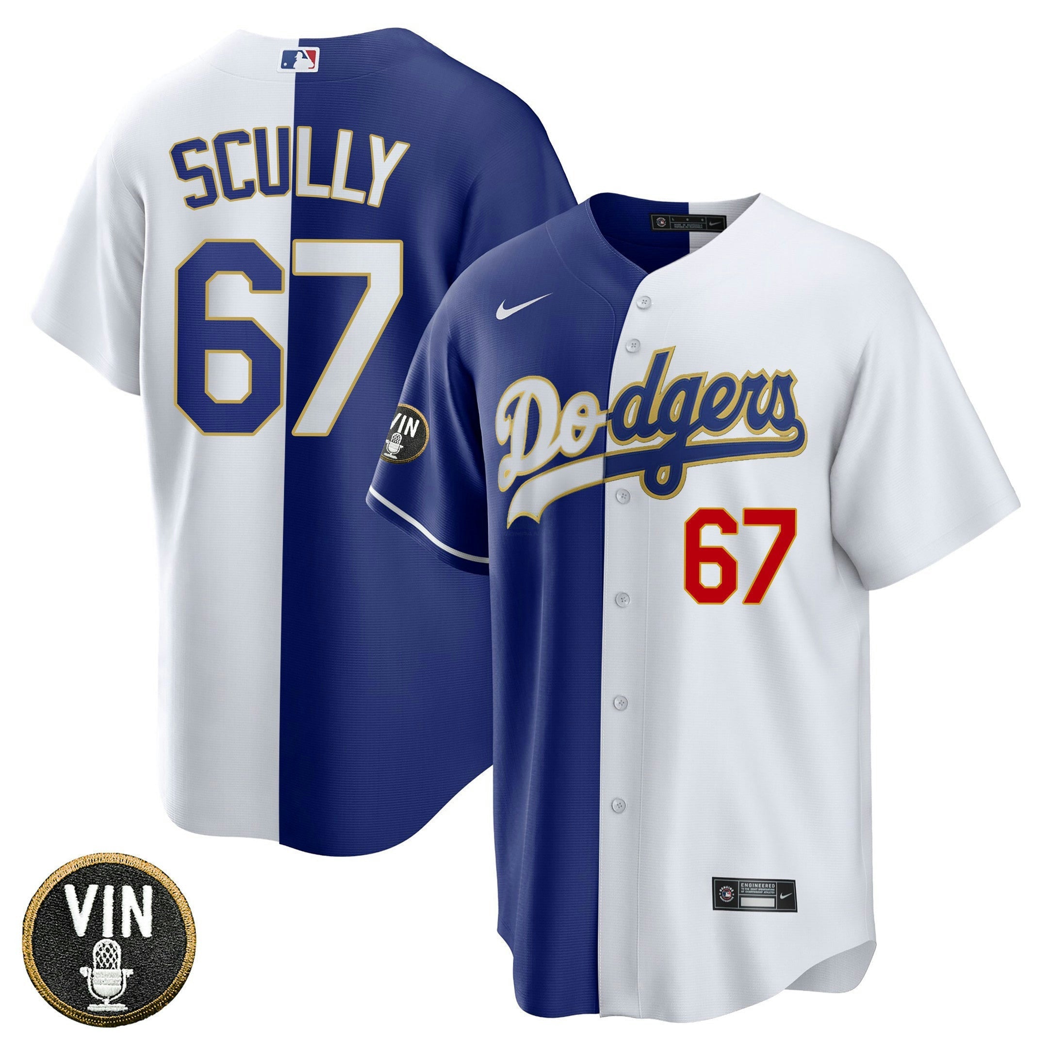 Camisa MLB Los Angeles Vin Scully Patch Dourada Trim Jersey