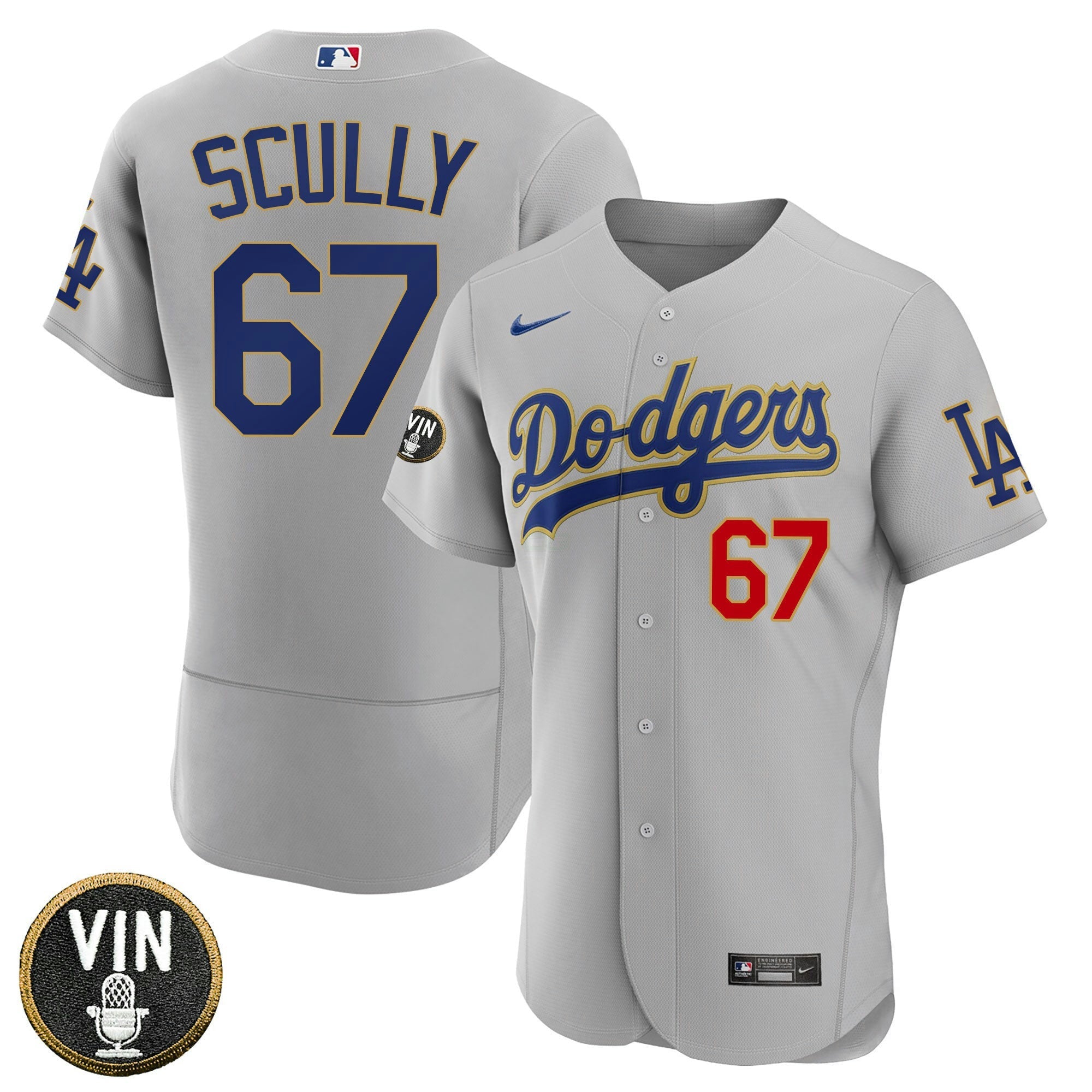 Camisa MLB Los Angeles Vin Scully Patch Dourada Trim Jersey