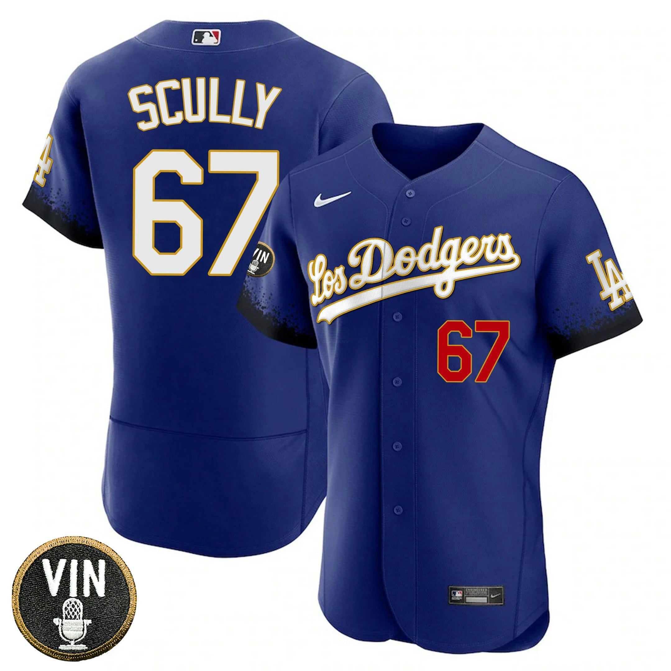 Camisa MLB Los Angeles Vin Scully Patch Dourada Trim Jersey