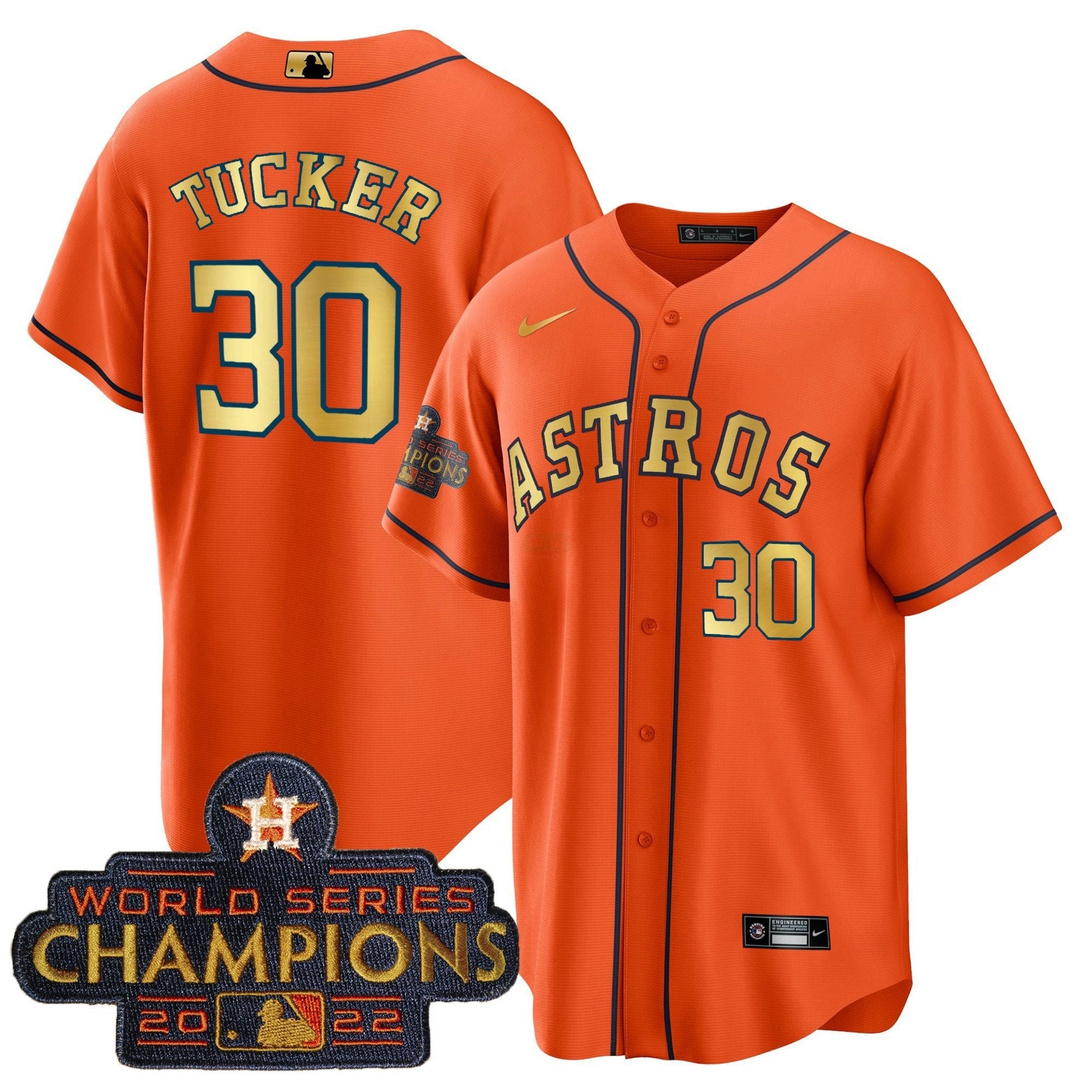 Camisa MLB Men’s 2023 Champions Laranja Dourada Jersey