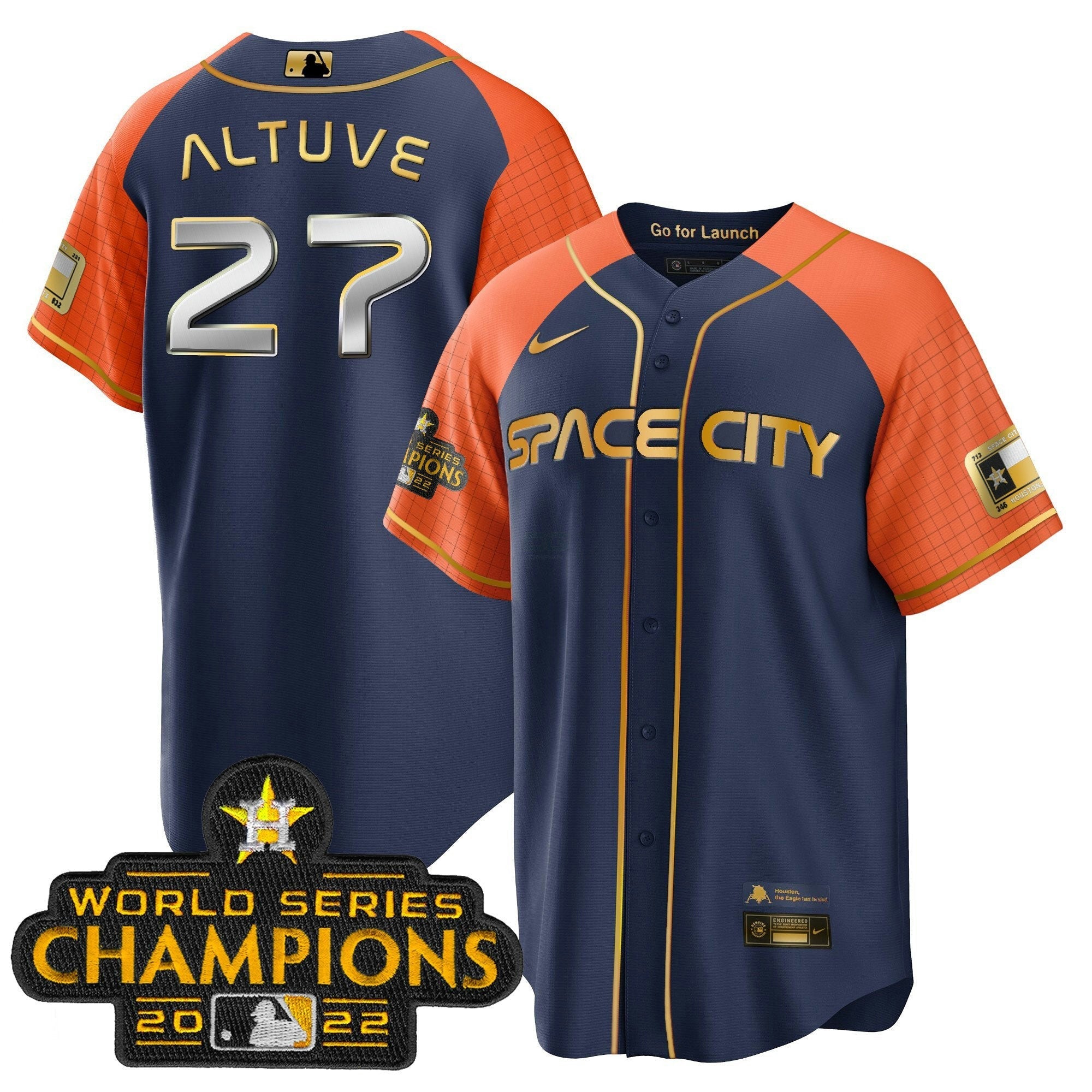 Camisa MLB Men’s 2023 Space City Champions Alternativa Azul Marinho Cool Jersey