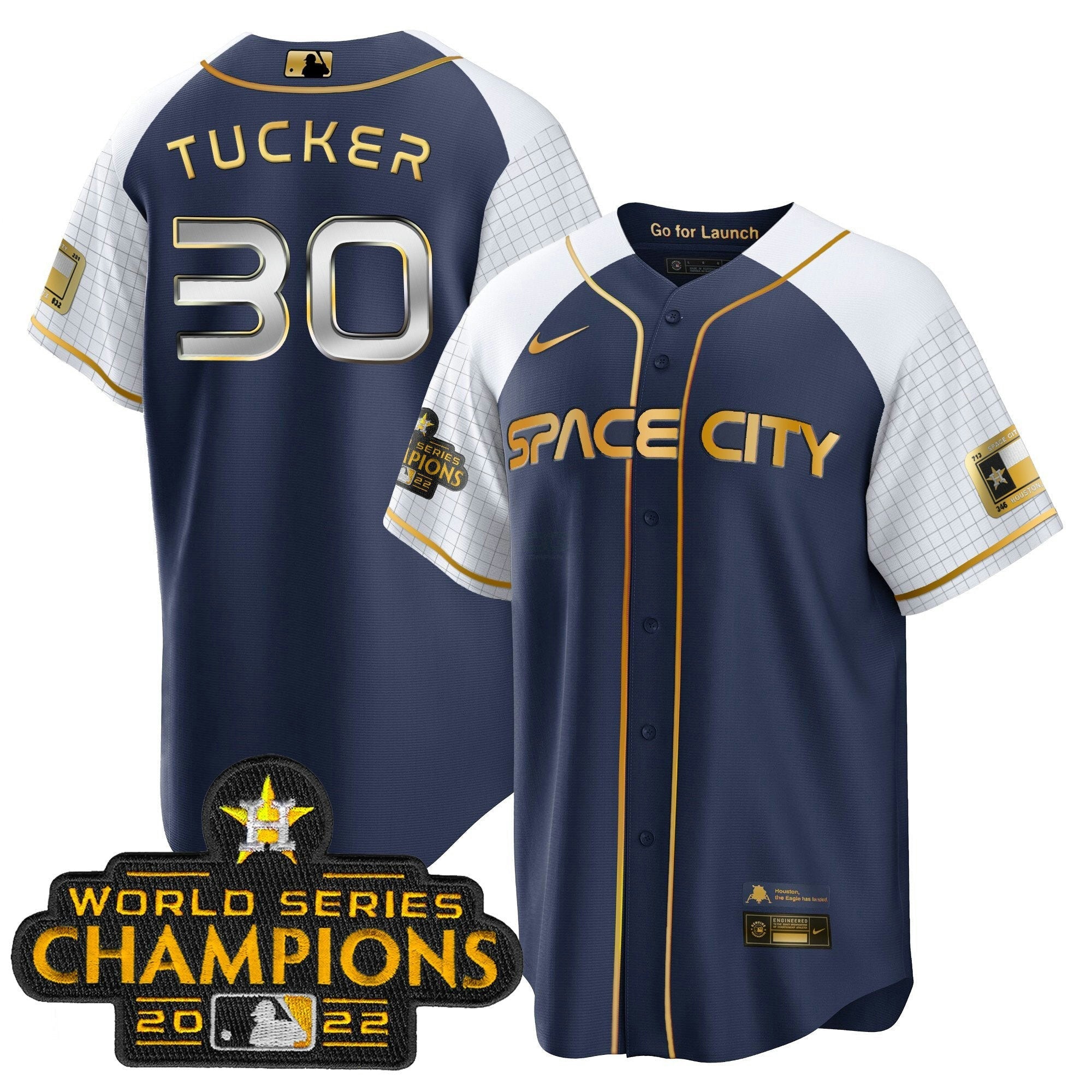 Camisa MLB Men’s 2023 Space City Champions Alternativa Azul Marinho Cool Jersey