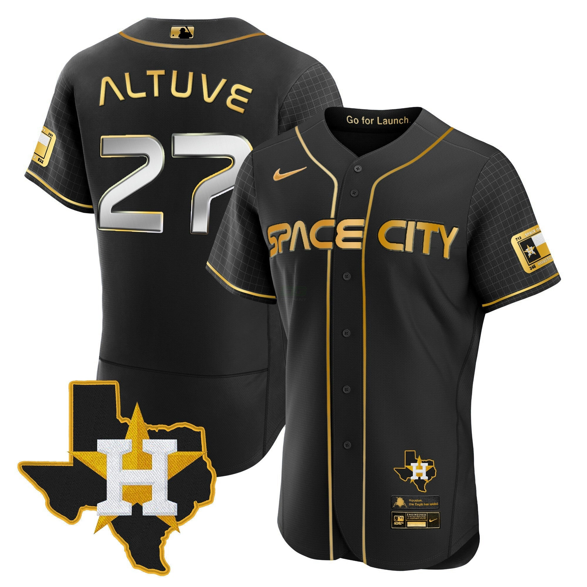 Camisa MLB Men’s 2024 Space City Flex Base Jersey – Texas Patch