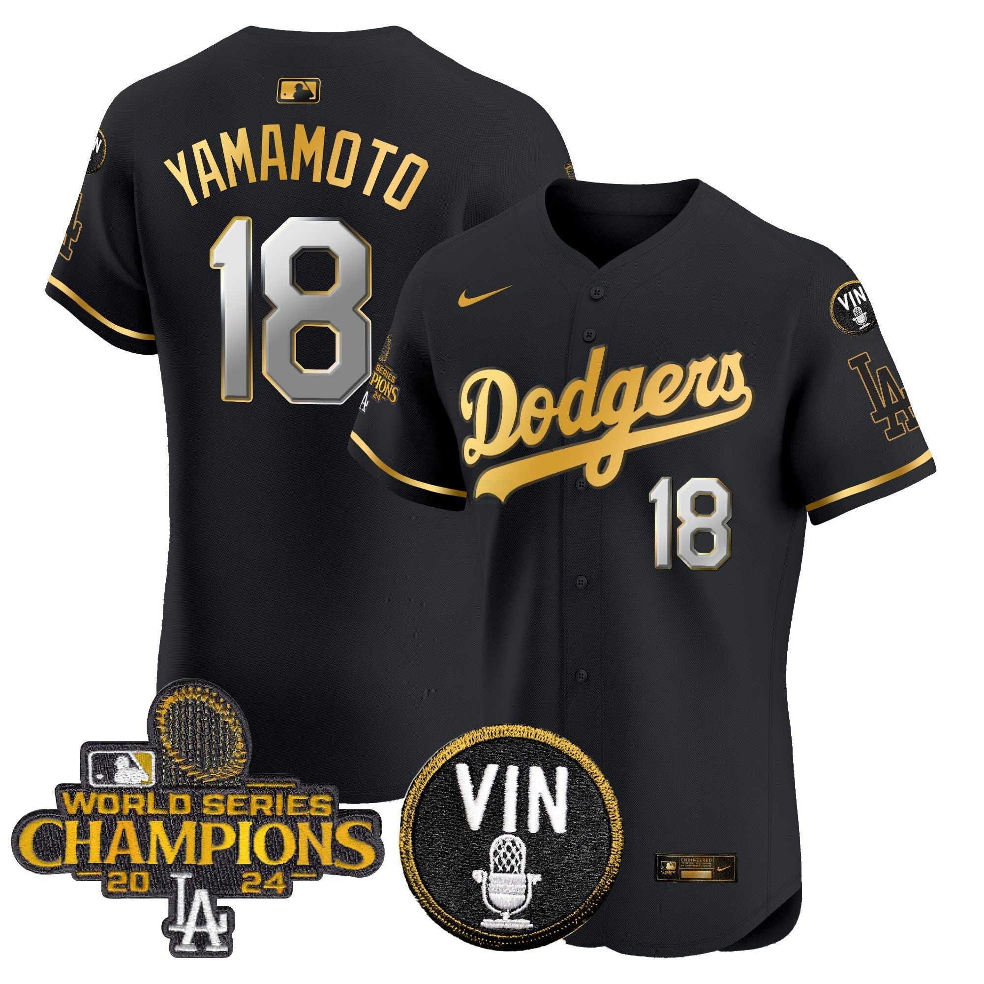 Camisa MLB Men’s 2024 World Series Champions Dourada Trim Vapor Premier Elite Jersey