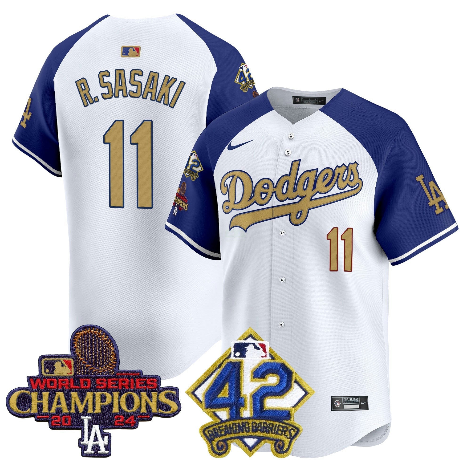 Camisa MLB Men’s 2024 World Series Champions & Jackie Robinson Patch Vapor Premier Limited Jersey