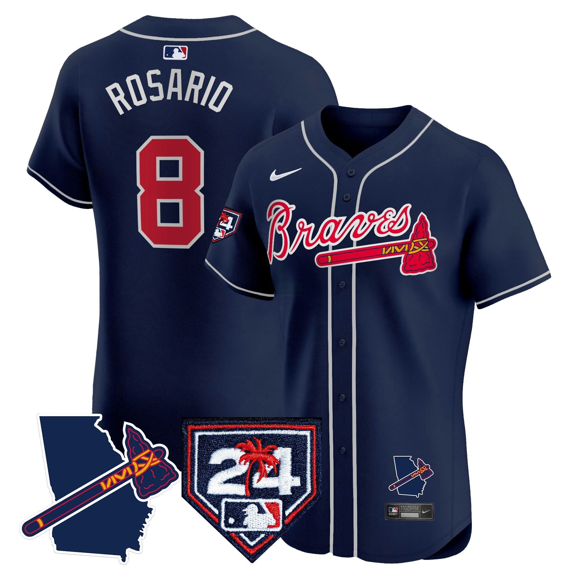 Camisa MLB Men’s Atlanta 2024 Spring Training & Georgia Patch Vapor Premier Elite Jersey