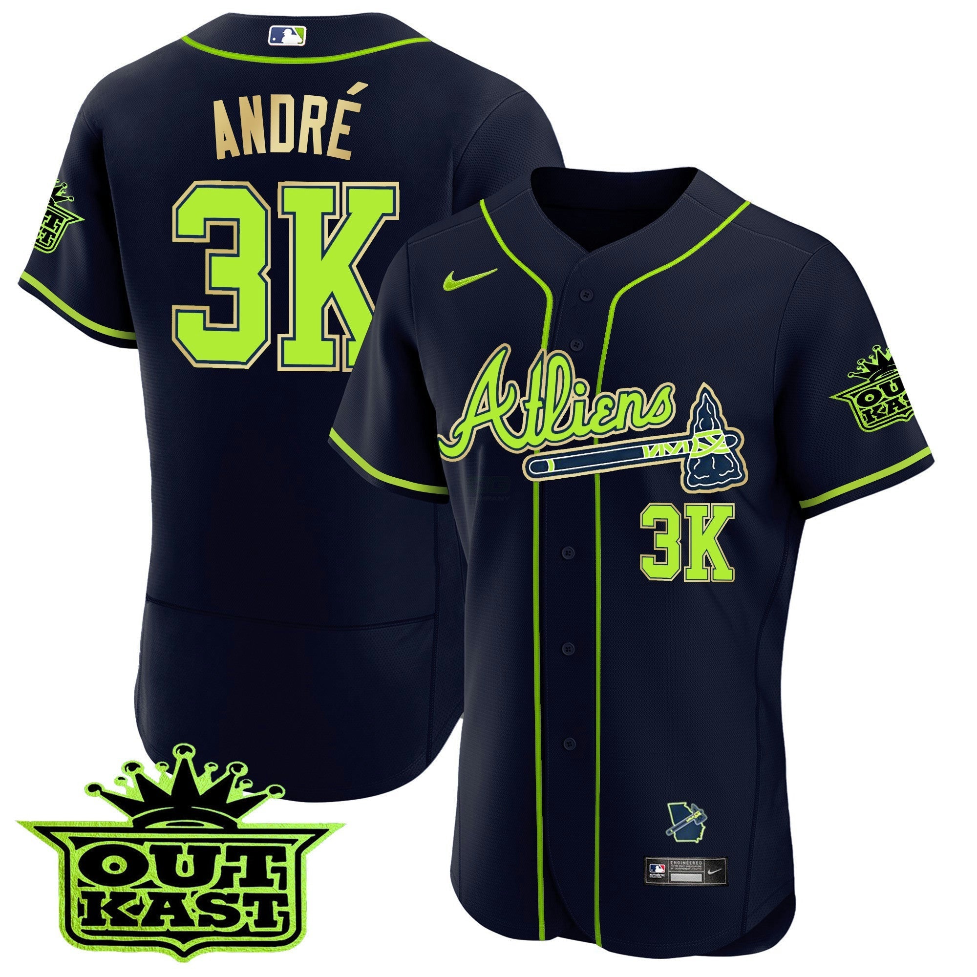 Camisa MLB Men’s Atlanta Atliens Flex Base Dourada Trim Jersey