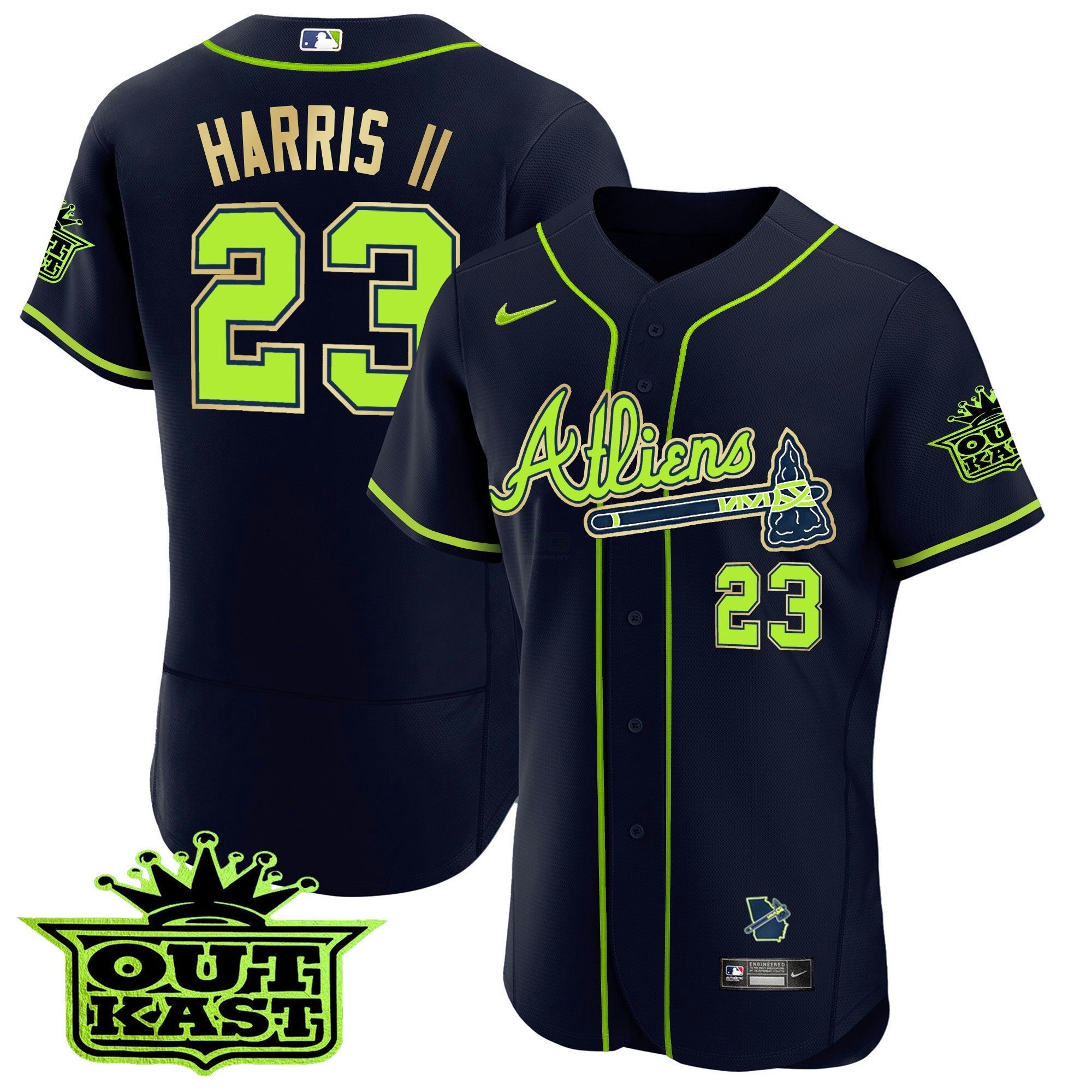 Camisa MLB Men’s Atlanta Atliens Flex Base Dourada Trim Jersey