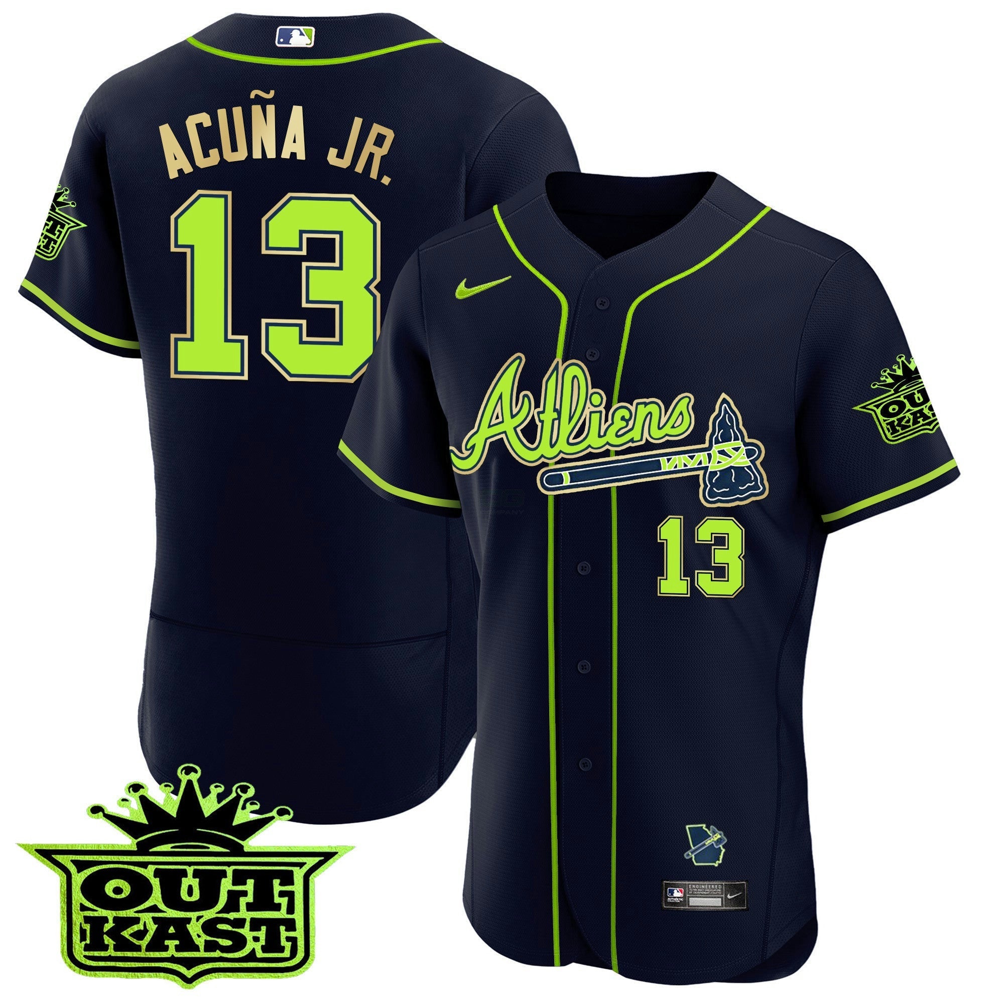 Camisa MLB Men’s Atlanta Atliens Flex Base Dourada Trim Jersey