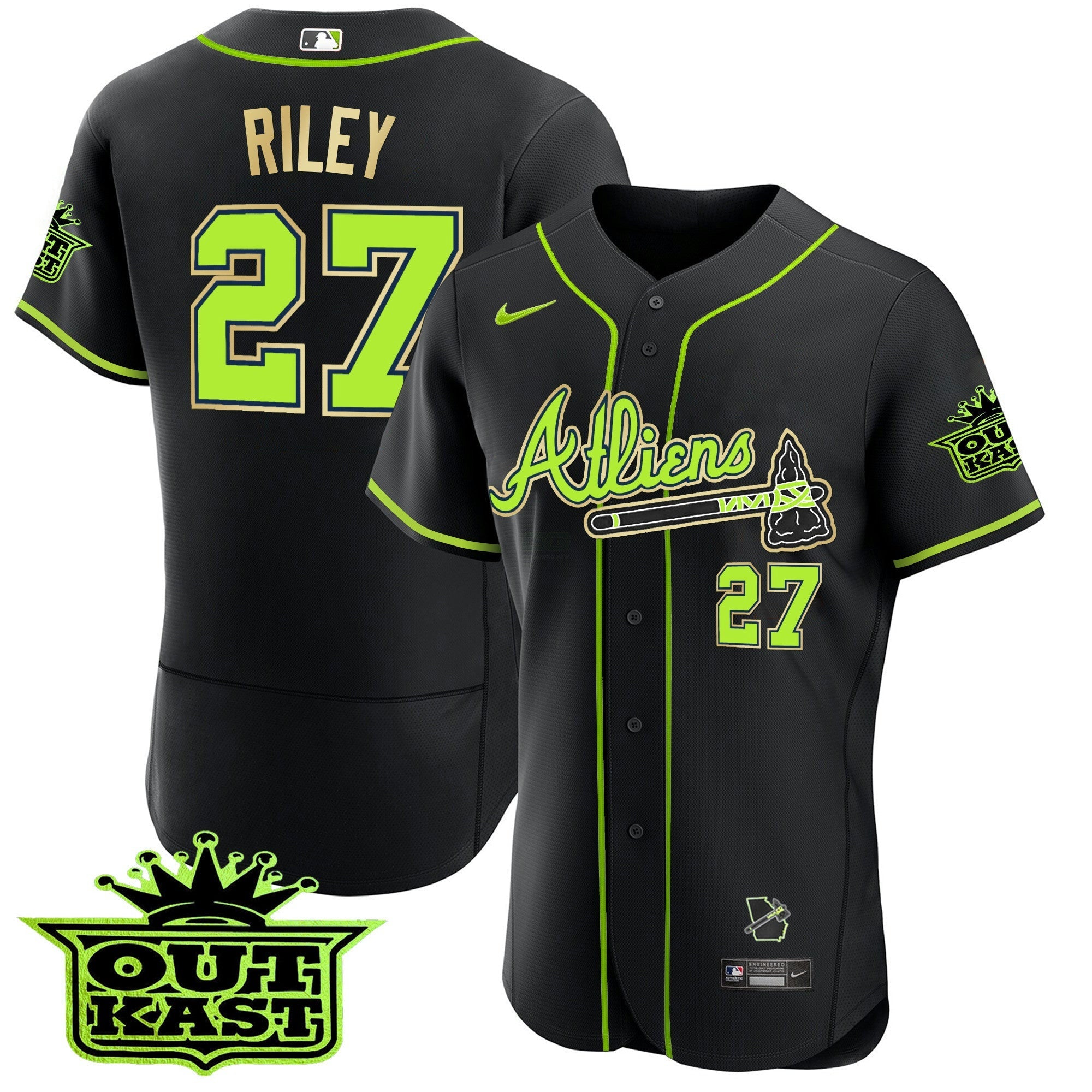 Camisa MLB Men’s Atlanta Atliens Flex Base Dourada Trim Jersey