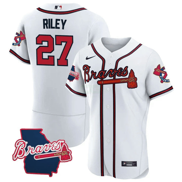 Camisa MLB Men’s Atlanta Georgia State Patch Jersey – Branca