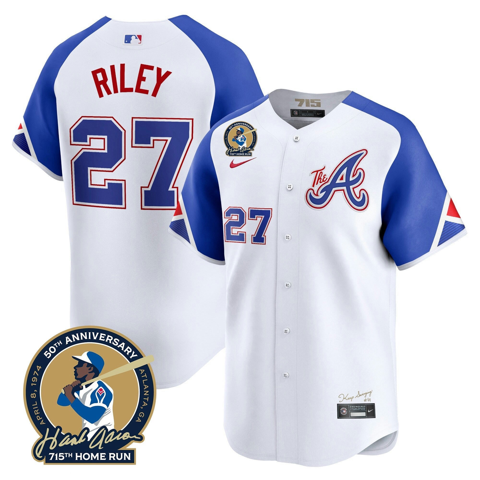 Camisa MLB Men’s Atlanta Hank Aaron 715th Home Run Patch Vapor Premier Limited Jersey V2