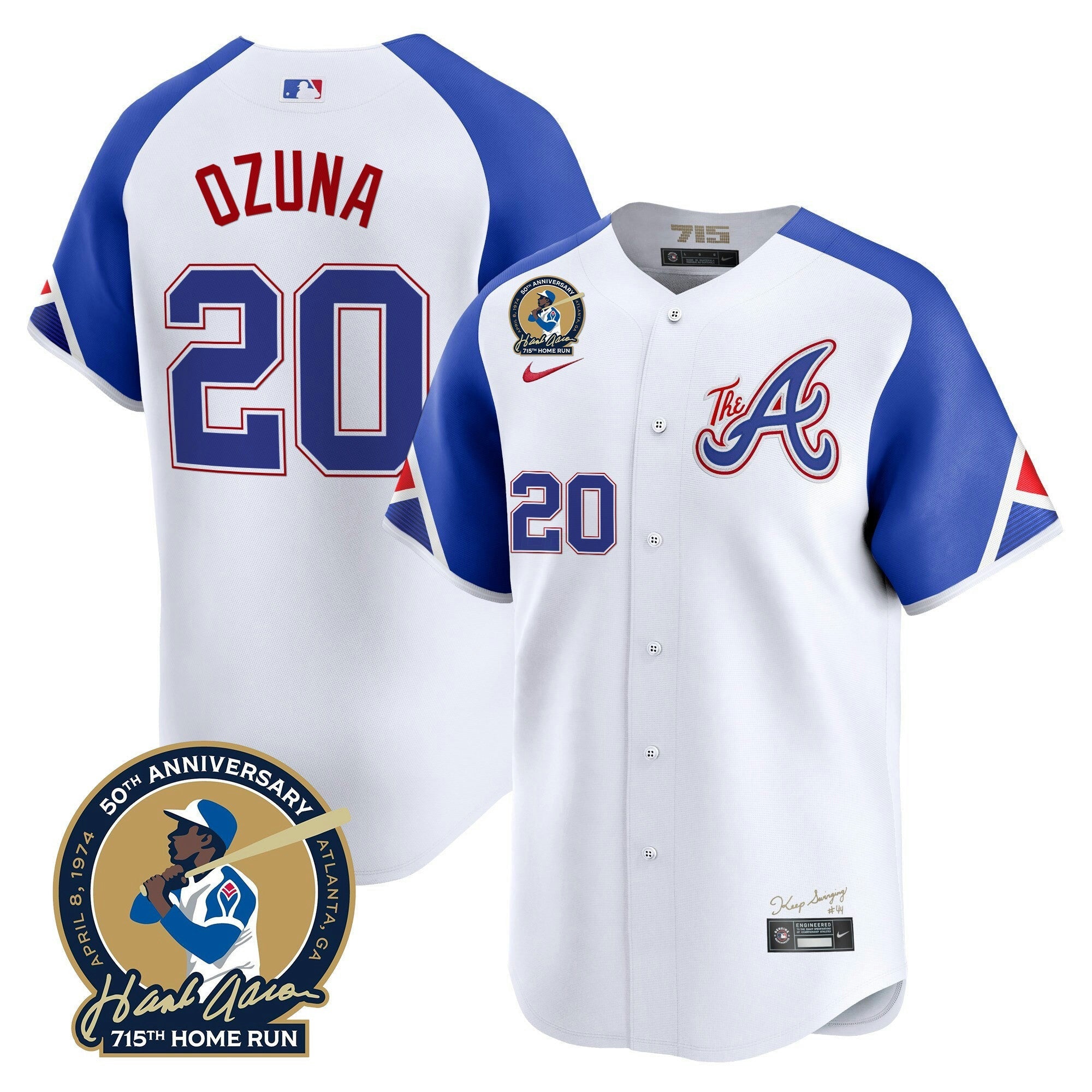 Camisa MLB Men’s Atlanta Hank Aaron 715th Home Run Patch Vapor Premier Limited Jersey V2