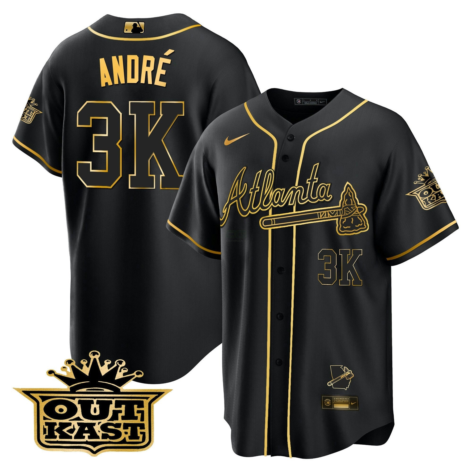 Camisa MLB Men’s Atlanta Outkast Cool Base Dourada Jersey V3