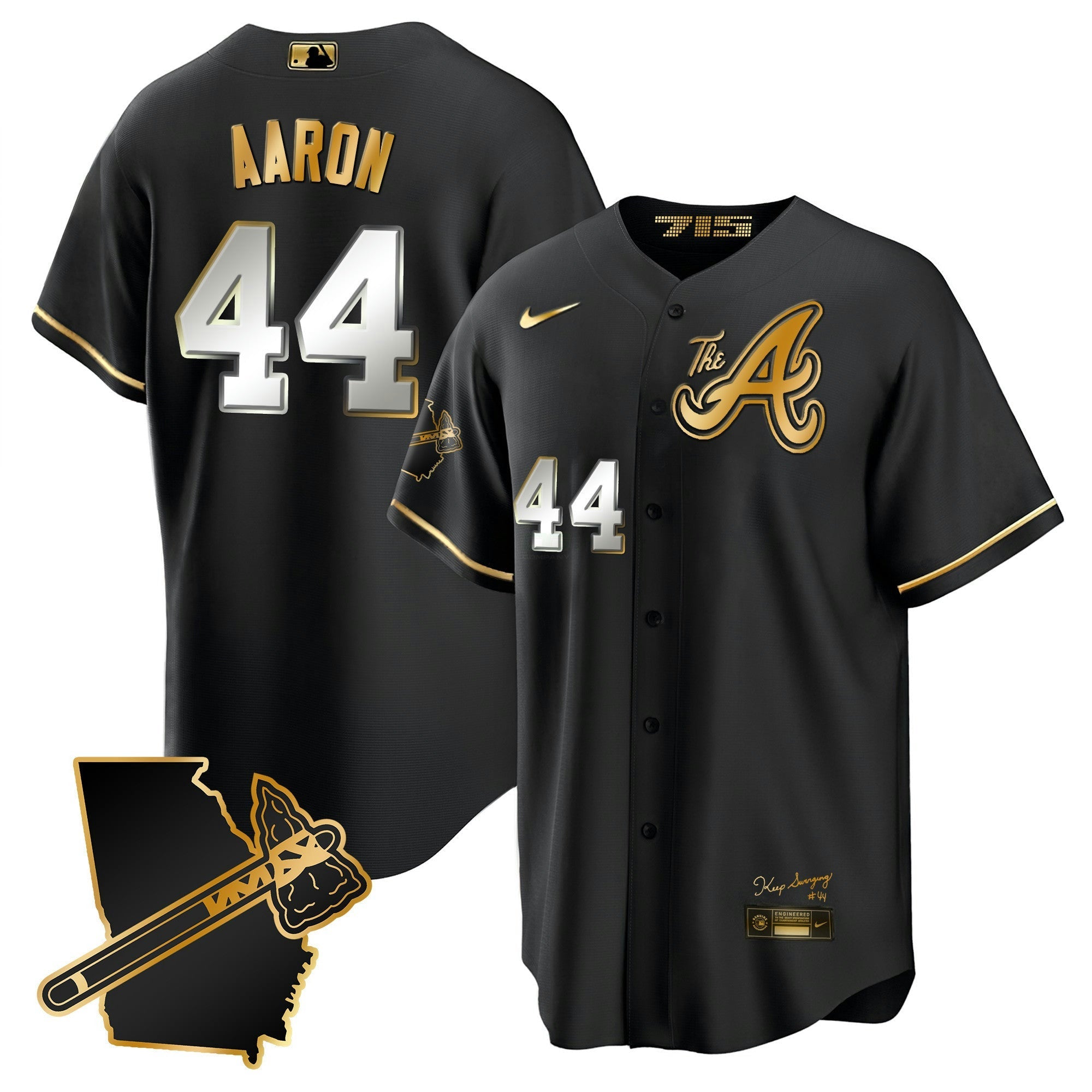 Camisa MLB Men’s Atlanta The A Dourada Cool Base Jersey – Georgia Patch