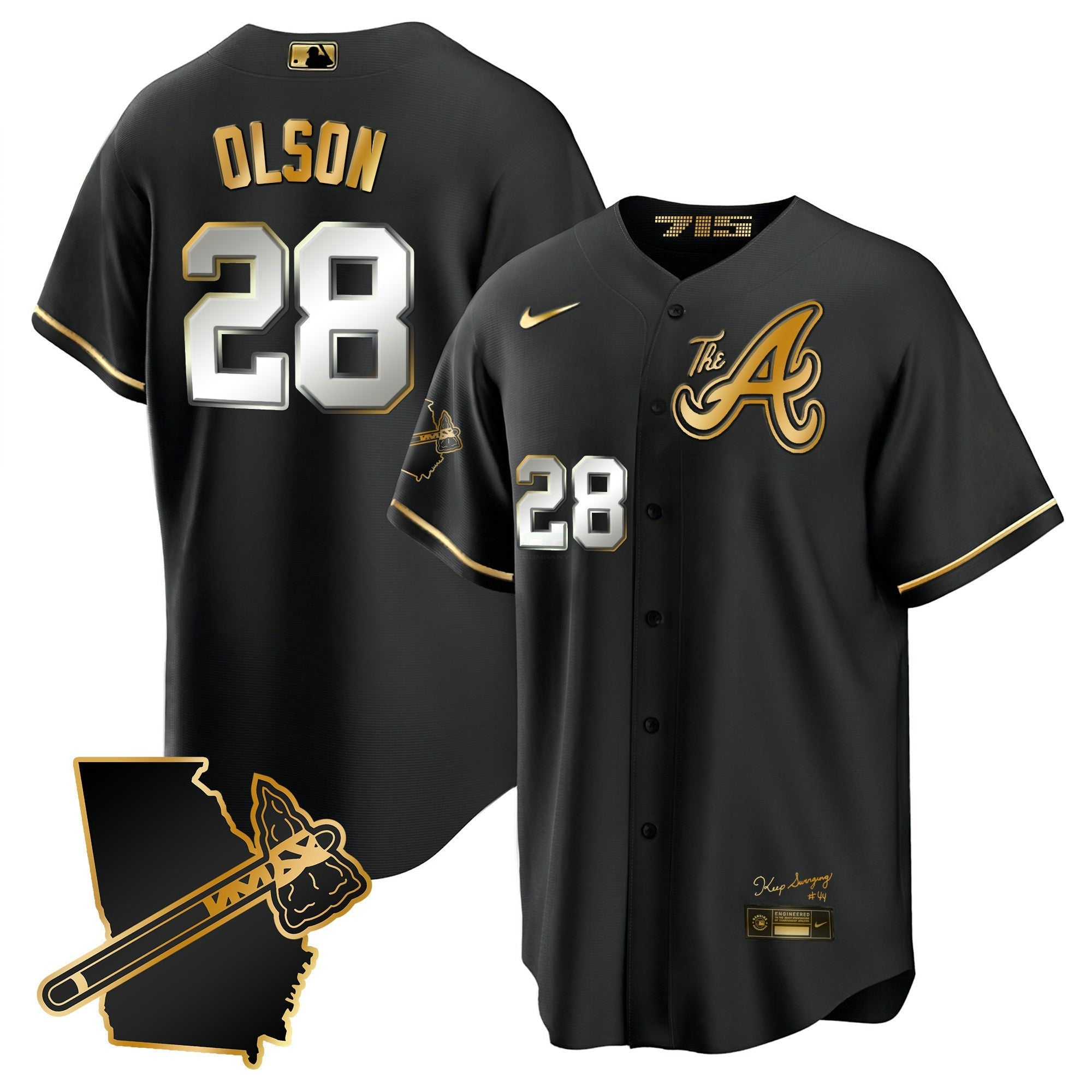 Camisa MLB Men’s Atlanta The A Dourada Cool Base Jersey – Georgia Patch