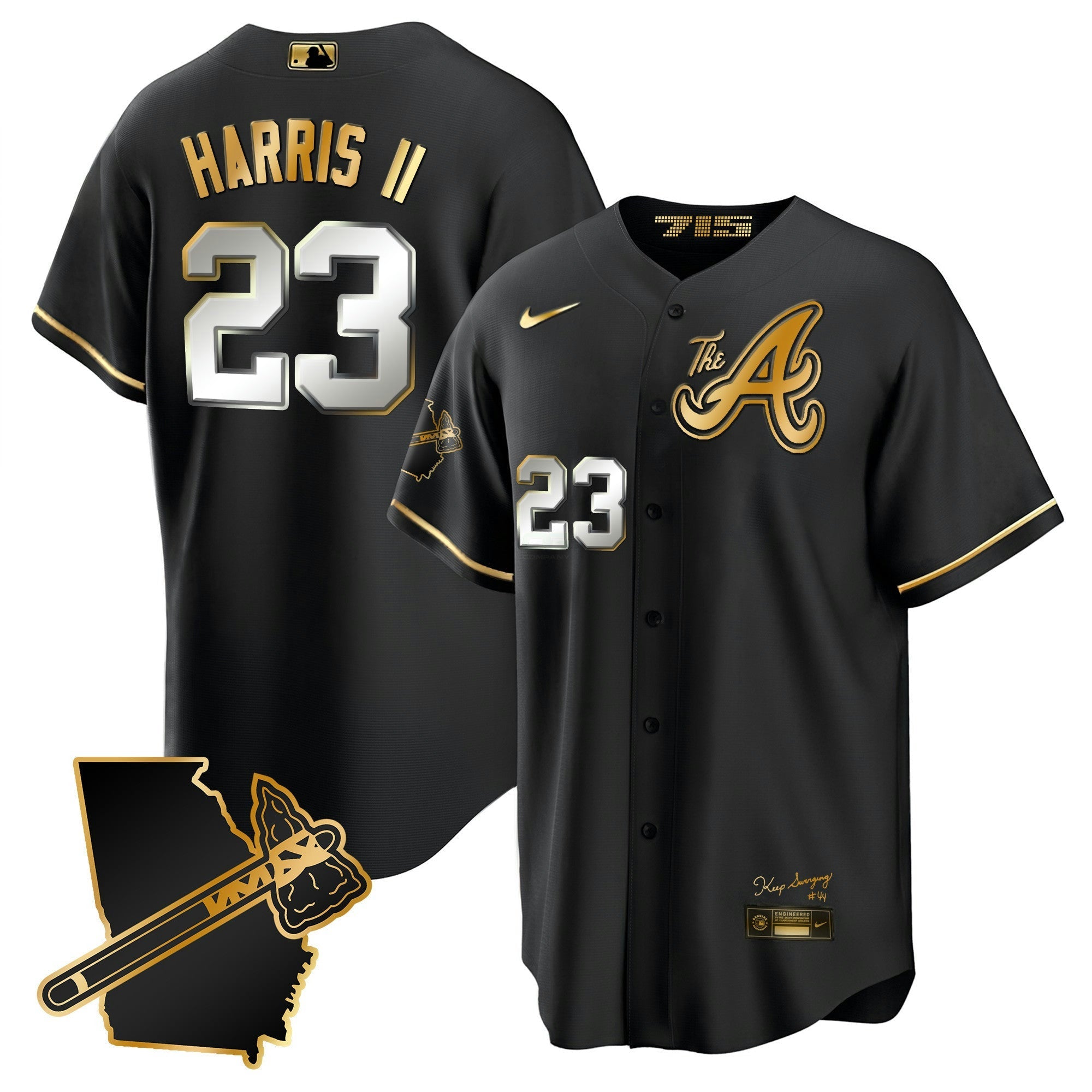 Camisa MLB Men’s Atlanta The A Dourada Cool Base Jersey – Georgia Patch