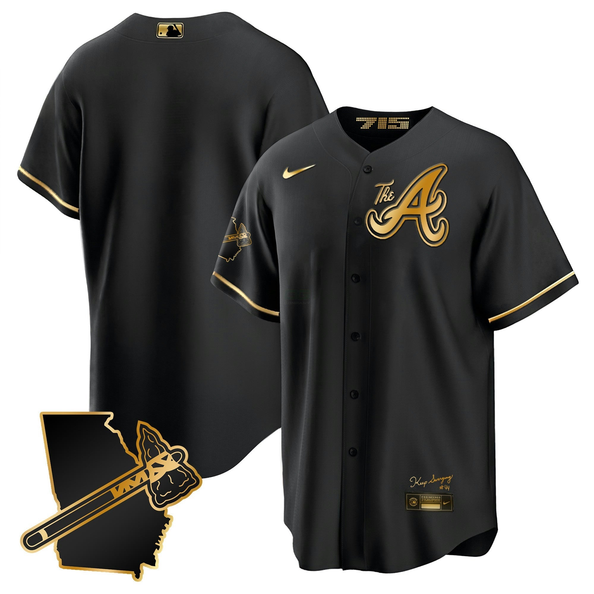 Camisa MLB Men’s Atlanta The A Dourada Cool Base Jersey – Georgia Patch