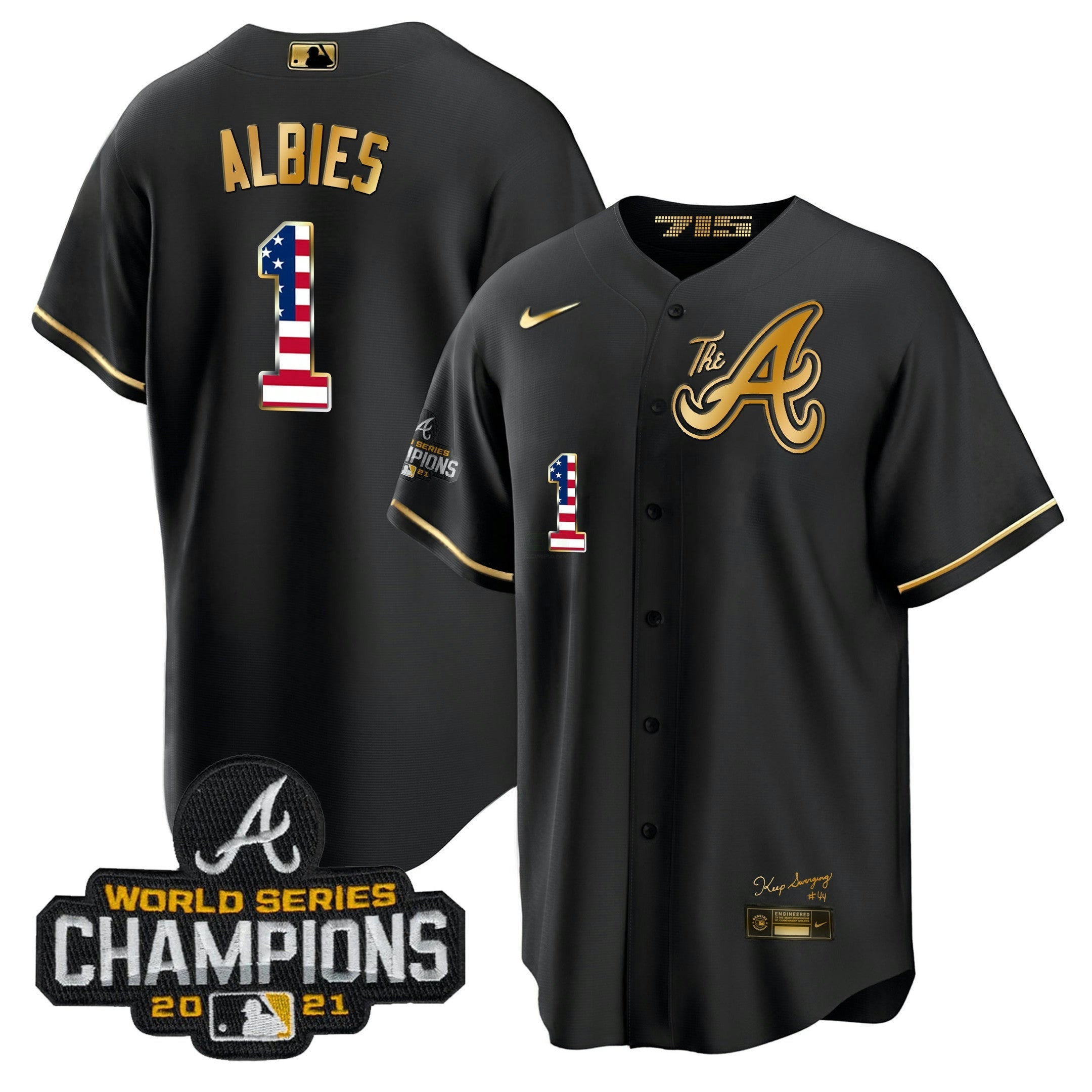 Camisa MLB Men’s Atlanta The A Dourada Flag Cool Base Jersey