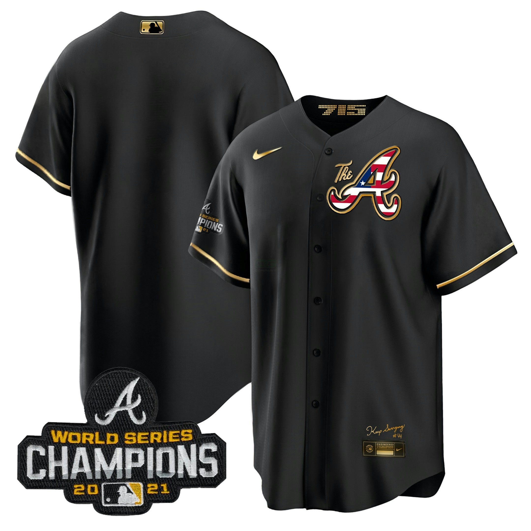 Camisa MLB Men’s Atlanta The A Dourada Flag Cool Base Jersey