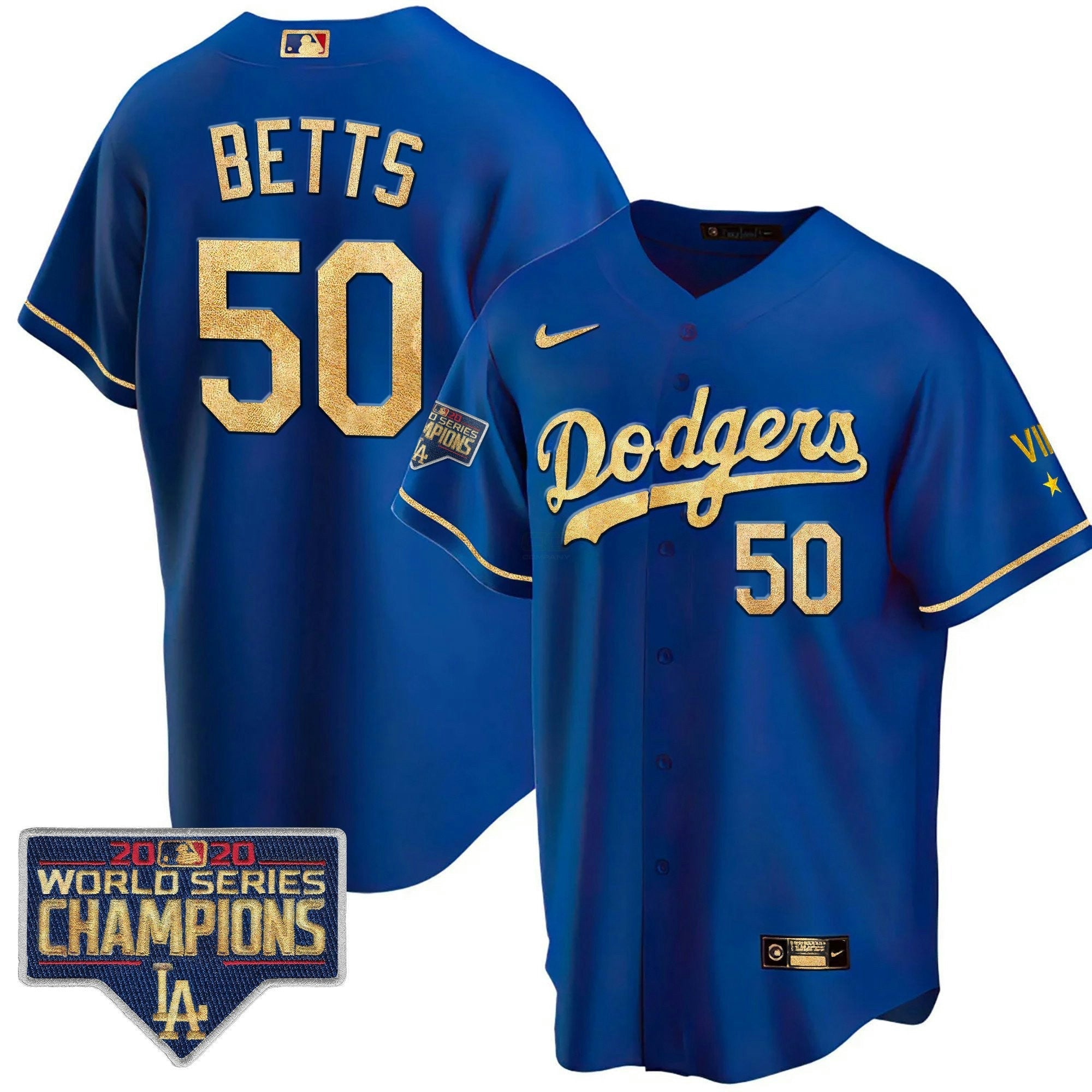 Camisa MLB Men’s Azul Royal Dourada World Series 2020 Patch Jersey