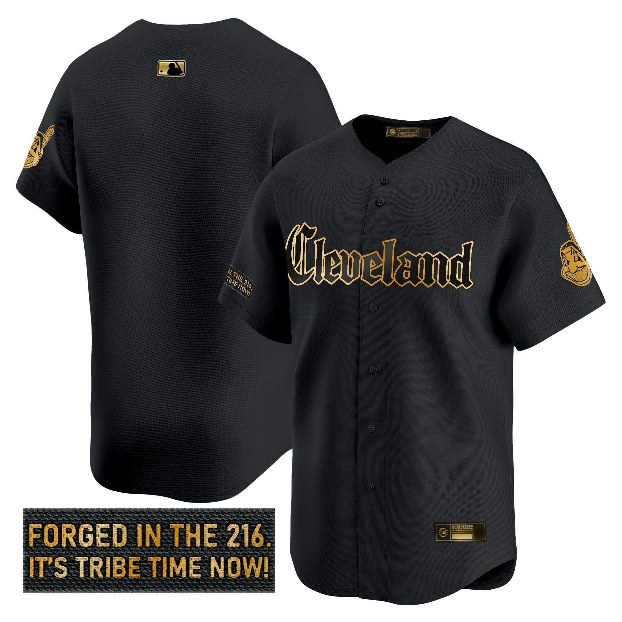 Camisa MLB Men’s Cleveland Indians ‘Gothic Iron Edition’ Dourada Vapor Premier Limited Jersey